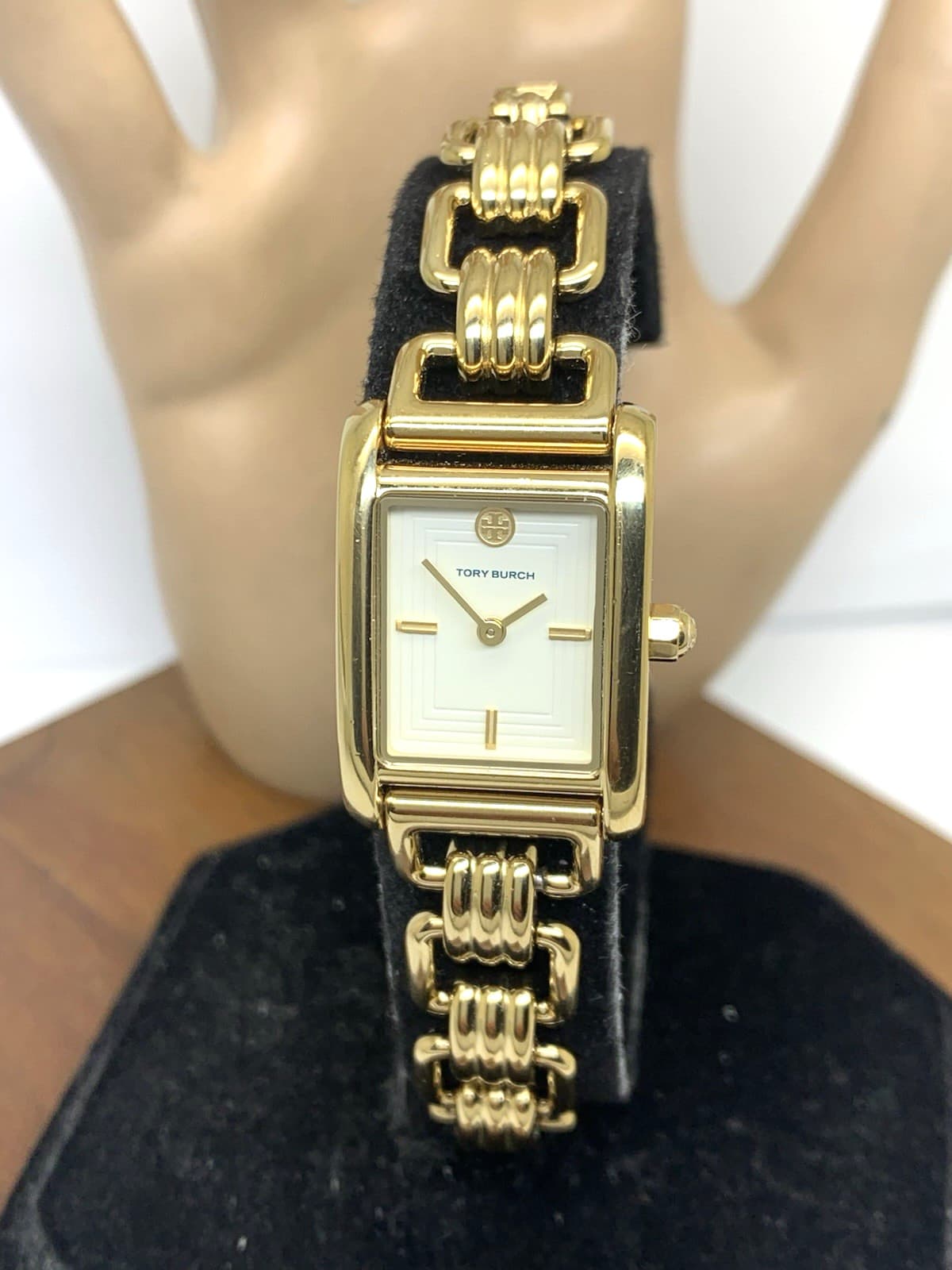 Tory Burch Womens Watch TBW1067 Quartz Cream Dial Gold Stainless Steel Tank 19mm