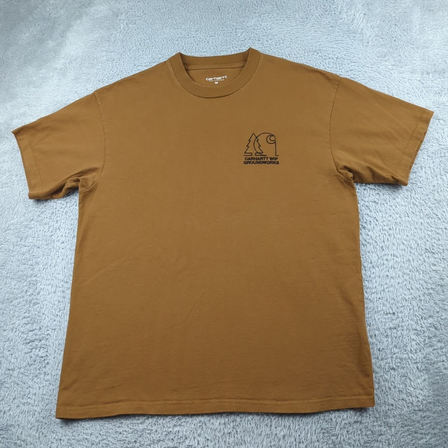Carhartt WIP T Shirt Mens M Brown Groundworks Embroidered Short Sleeve