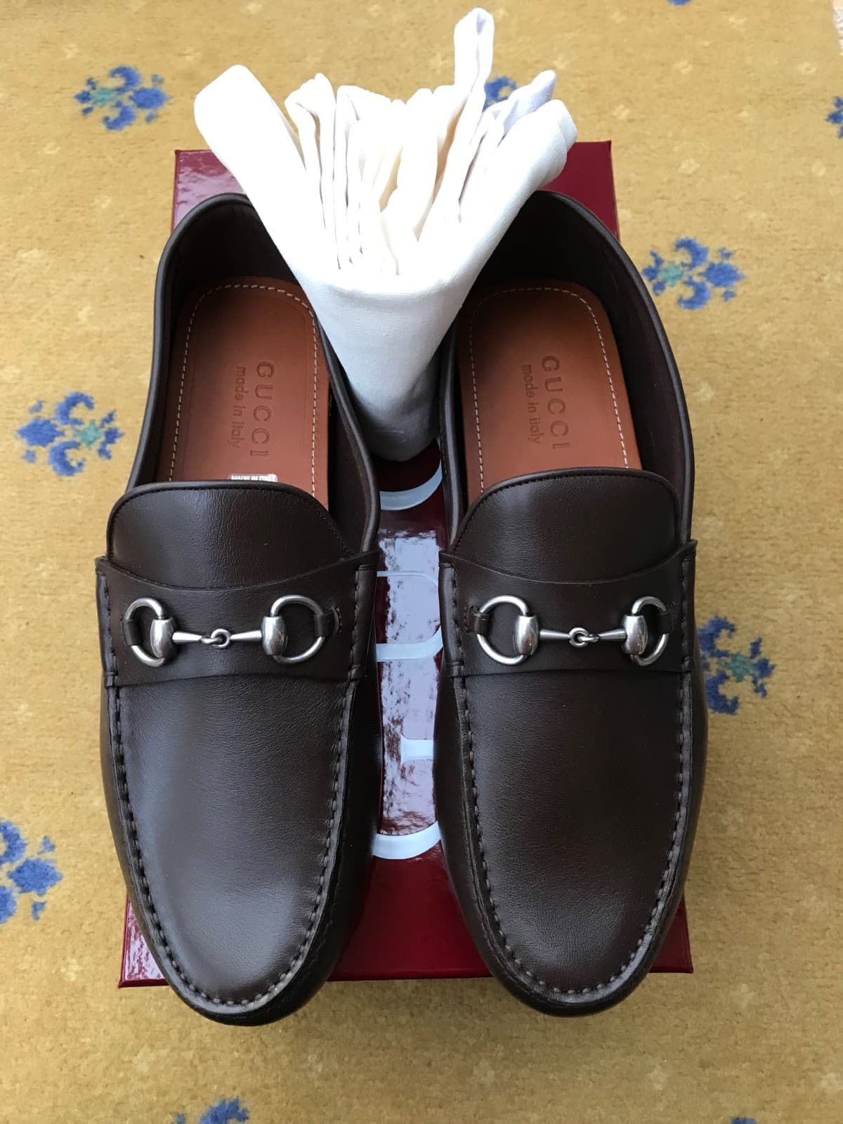 Gucci Loafers Leather Shoes Drivers Brown Horsebit Mens UK 9 US 10 EU 43 NEW