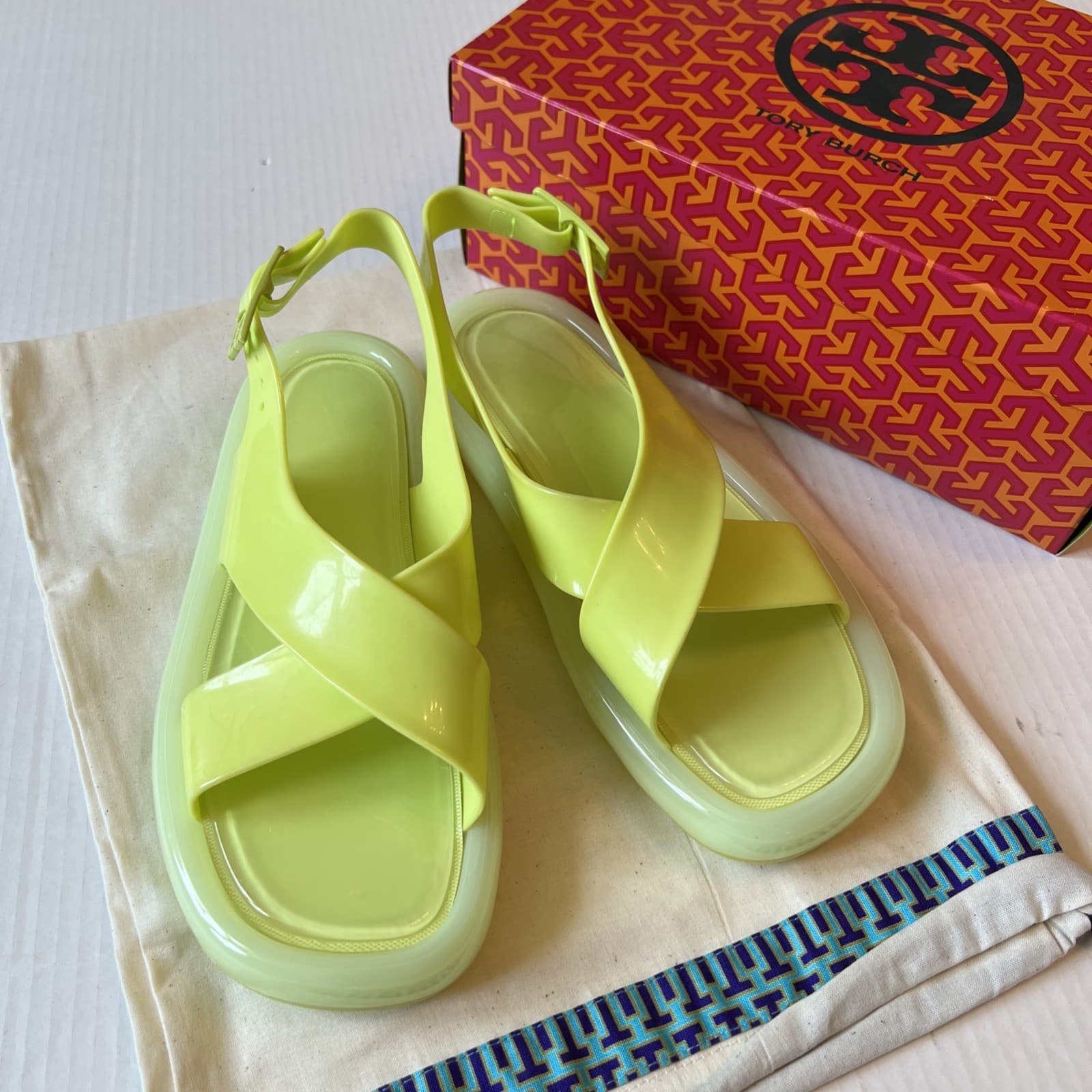 Tory Burch 8B Criss-Cross Air Bubble Jelly Sligback Sandals EUC