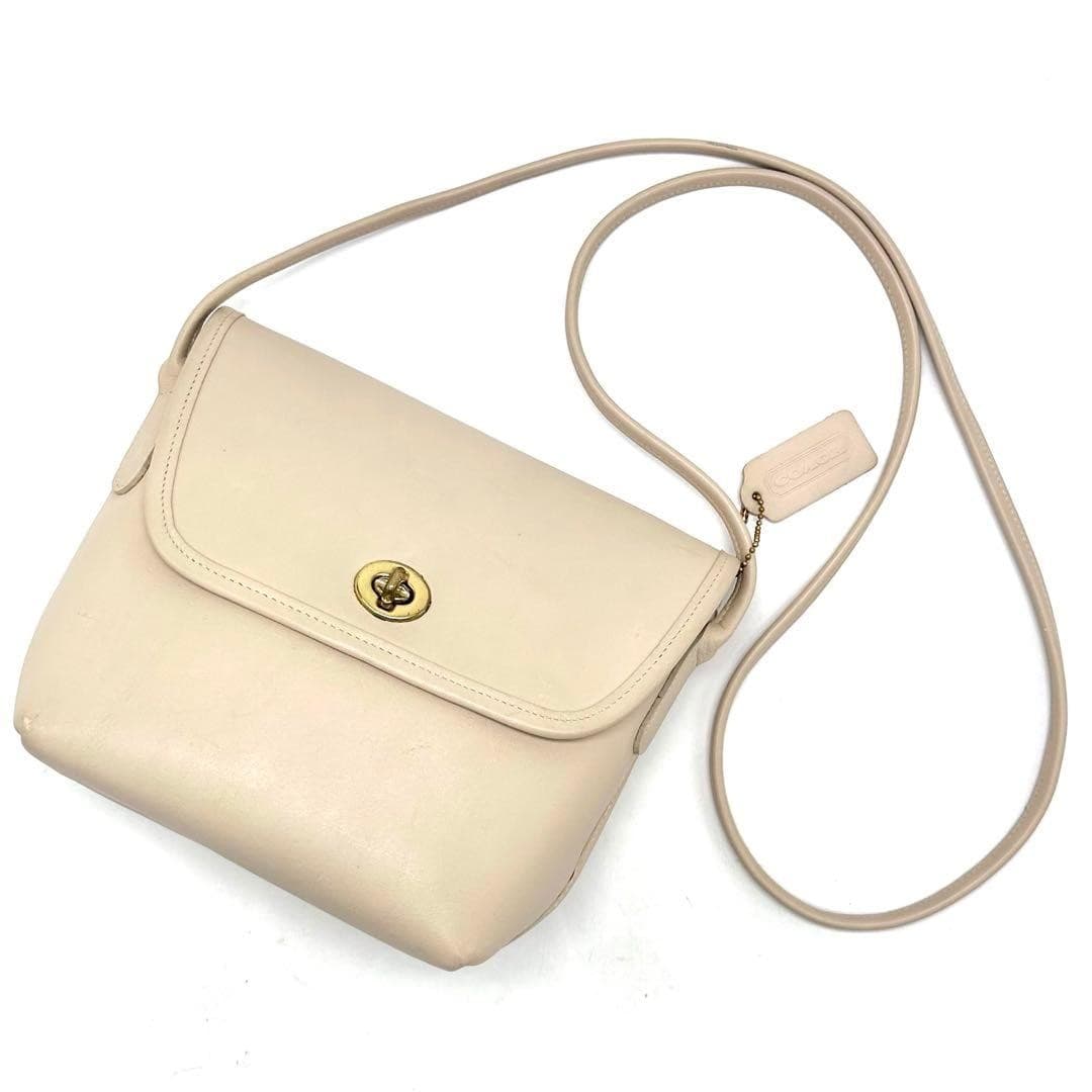 COACH 306 Vintage Shoulder Bag Turnlock Leather Irovy Gold Hardware From Japan thumbnail 14