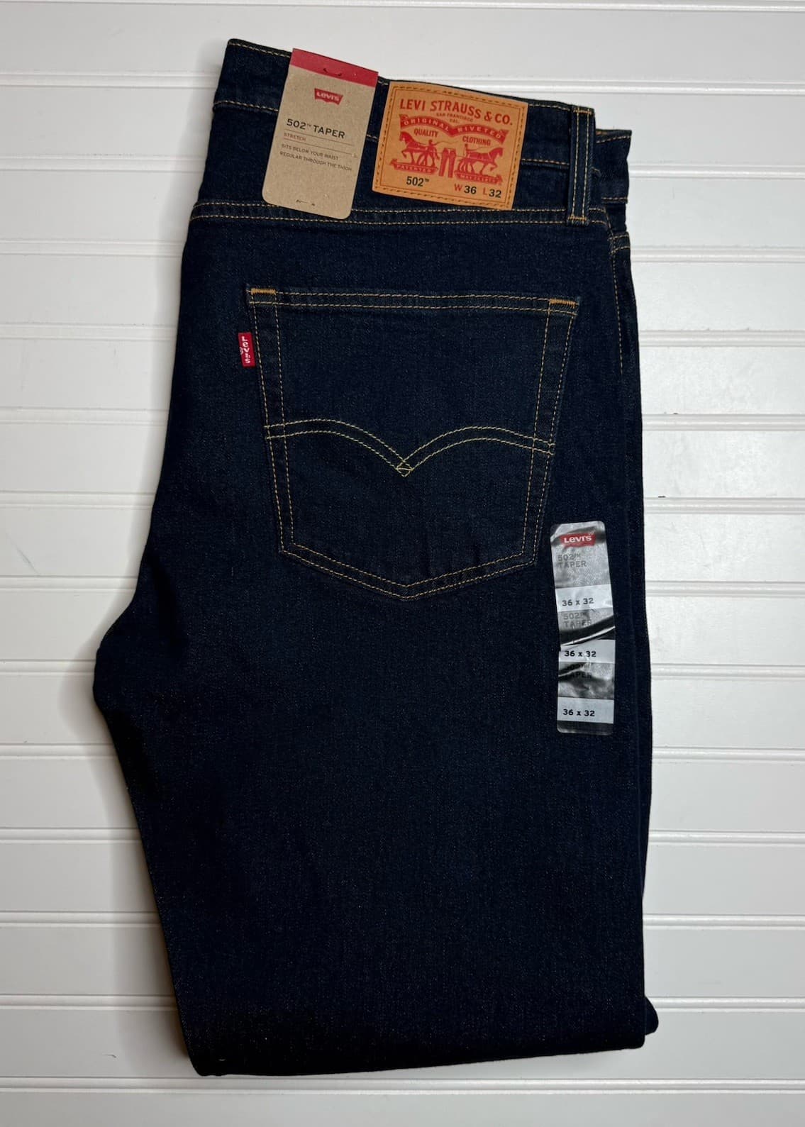 Levi's 502 Regular Fit Zip Fly Tapered Denim Jeans 36X32 Men's Dark Blue Stretch