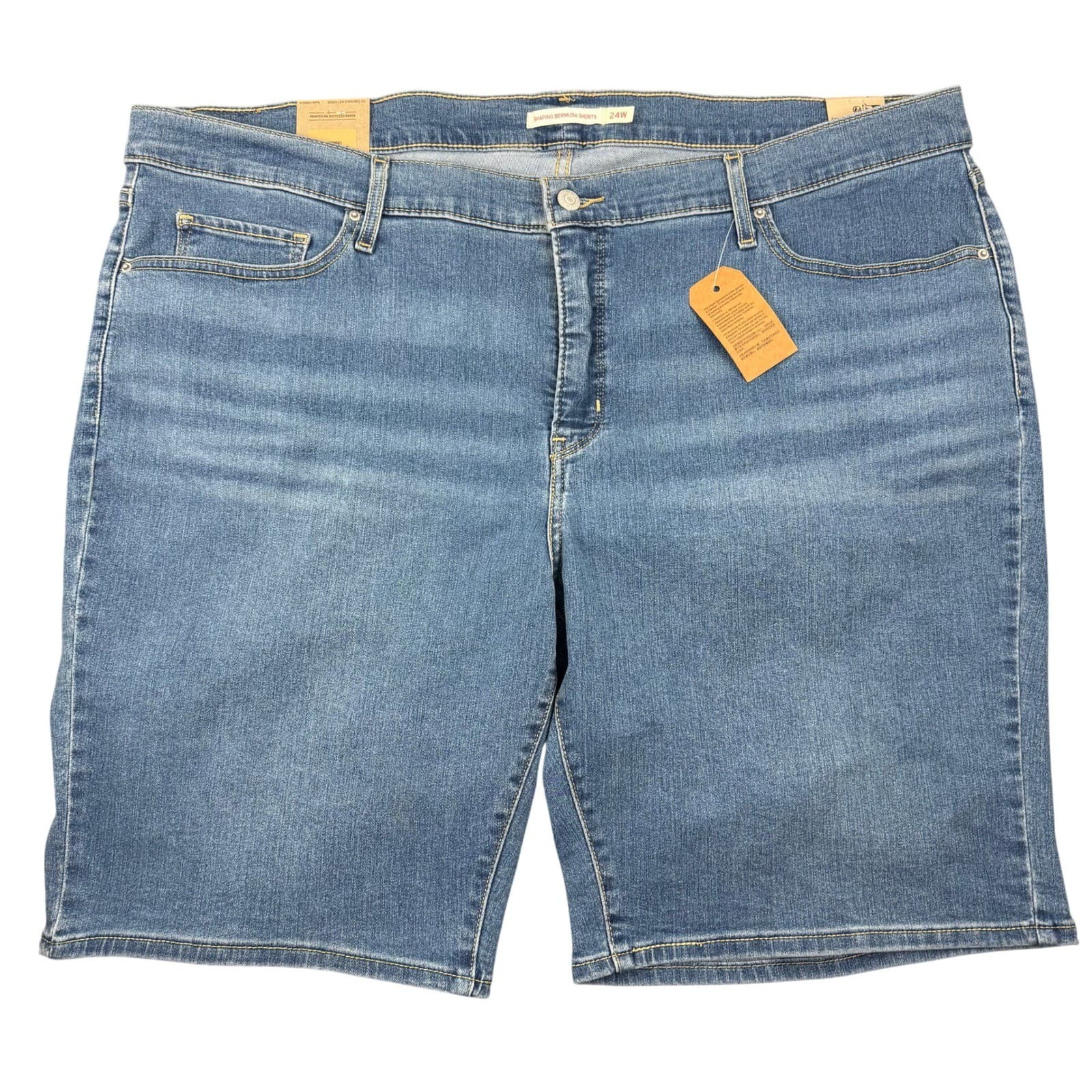 NWT LEVI'S Womens Shaping Bermuda 10" Shorts Stretch medium BLUE wash - 24W
