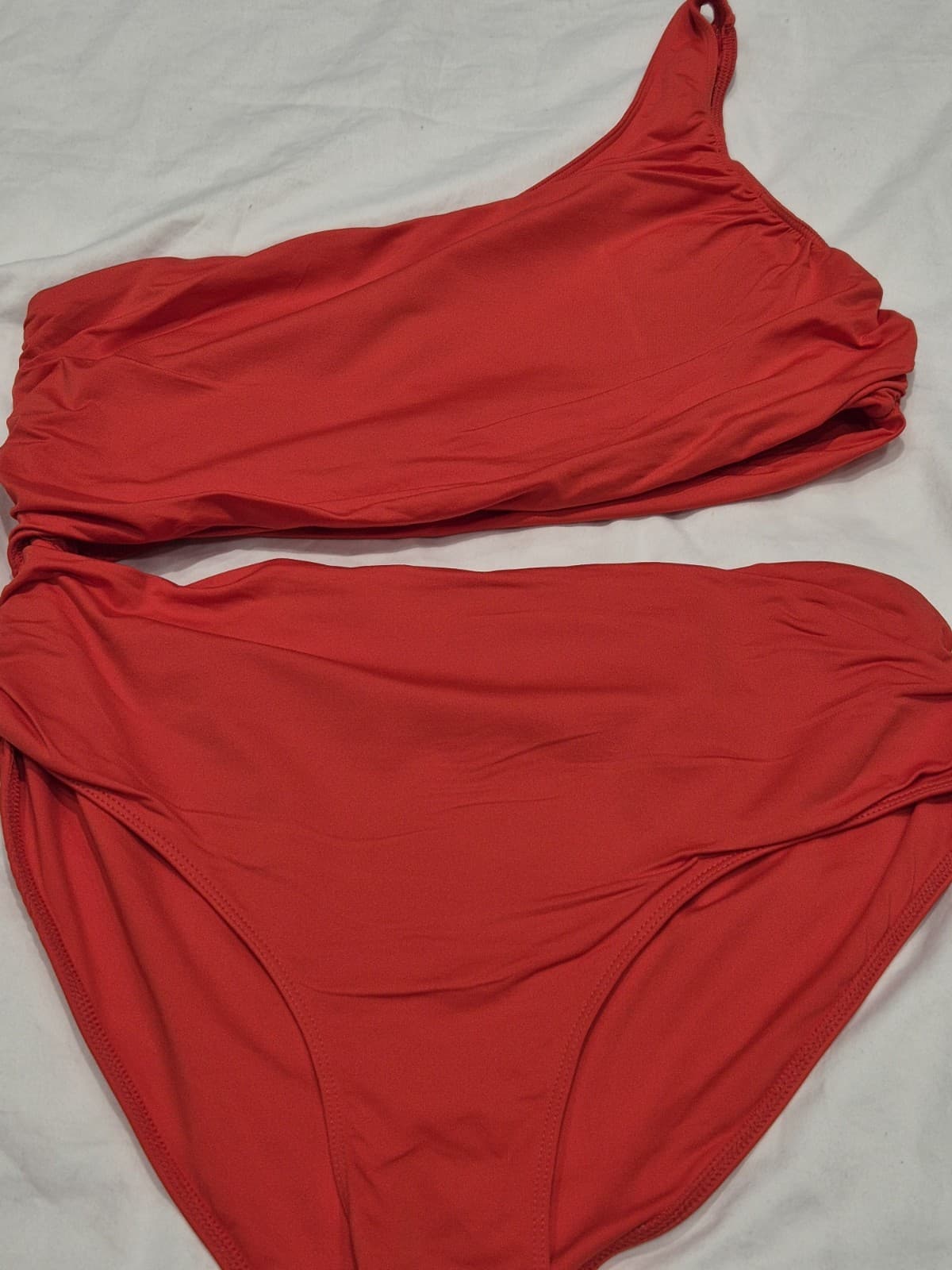 Zara Swimsuit Red One Shoulder Rushed Side Open Middle& Back Uk Large Bnwt