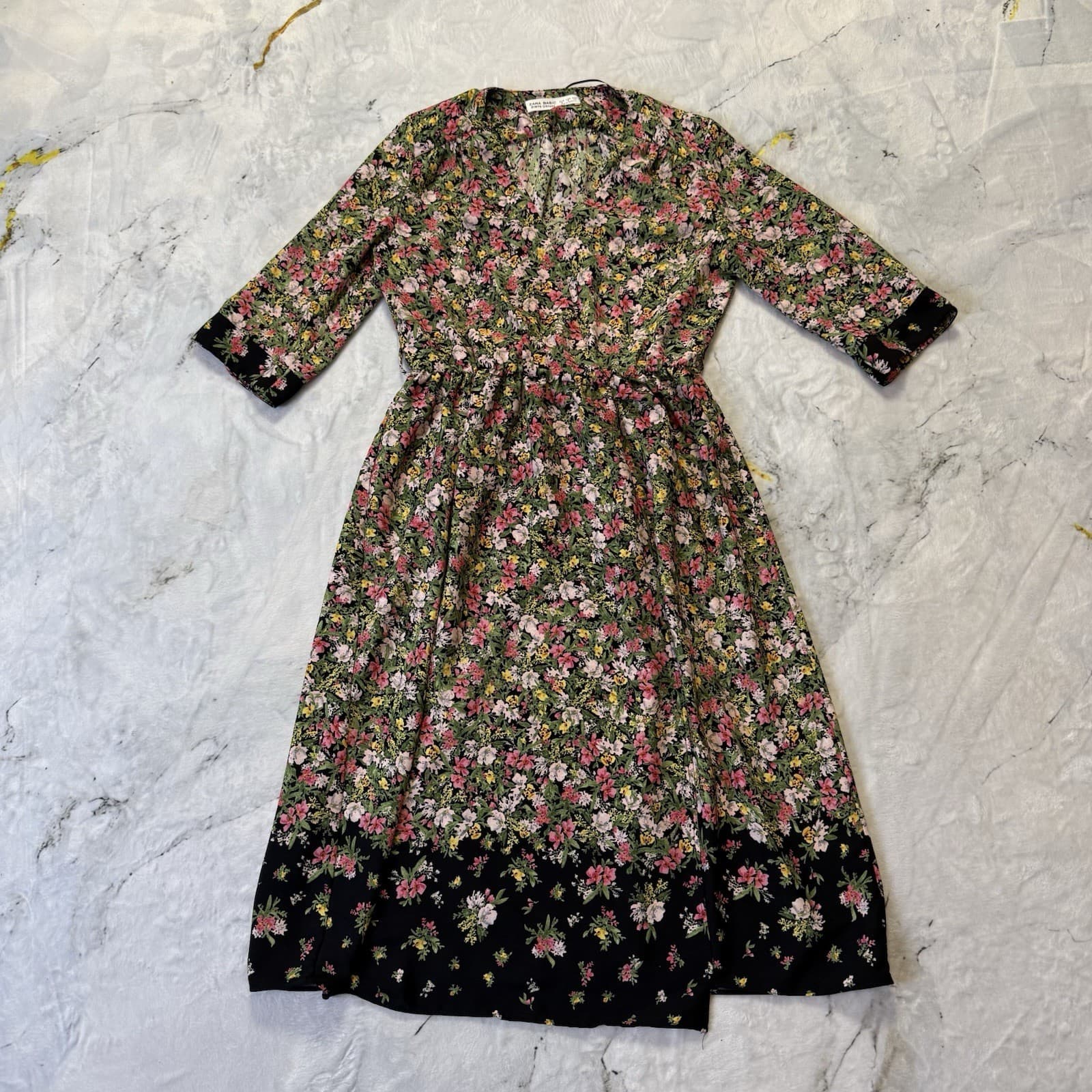 Zara Basic Dress Womens Size Medium Multicolor Floral Bohemian V Neck