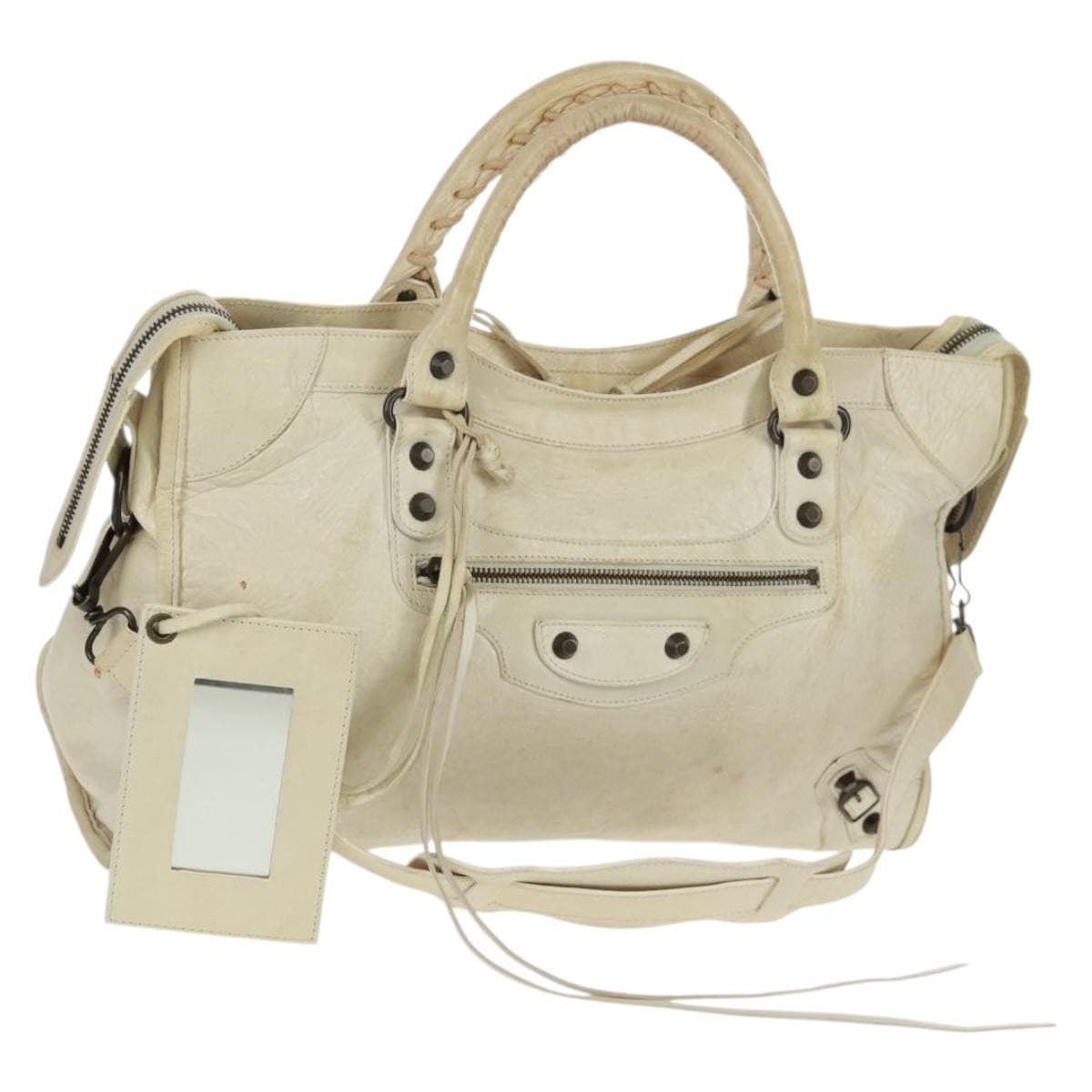 BALENCIAGA City Hand Bag Leather 2way White 115748 Auth 153799V