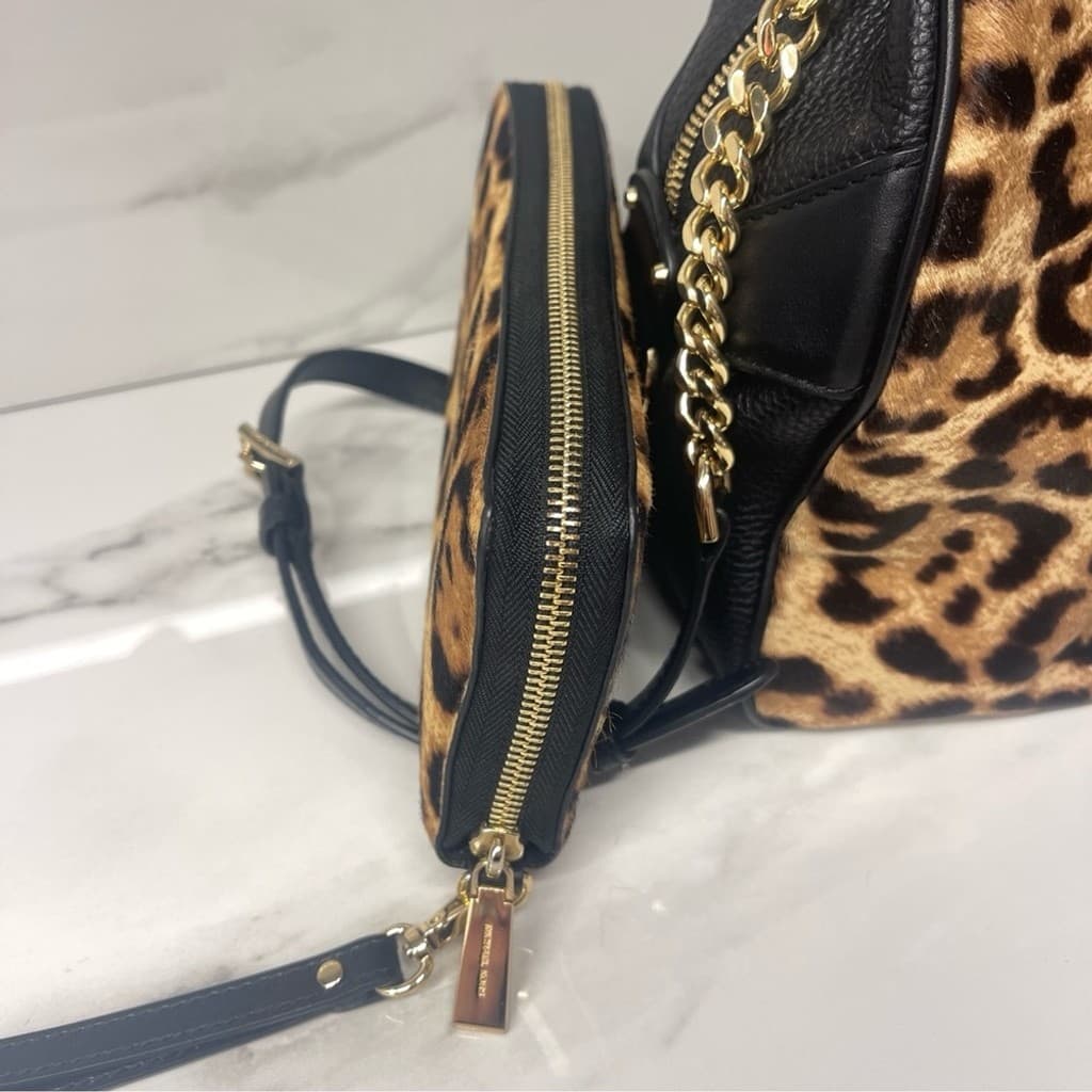 Michael Kors Briar Large Bowling Bag & Wallet Set Butterscotch Calf Hair Cheetah thumbnail 6