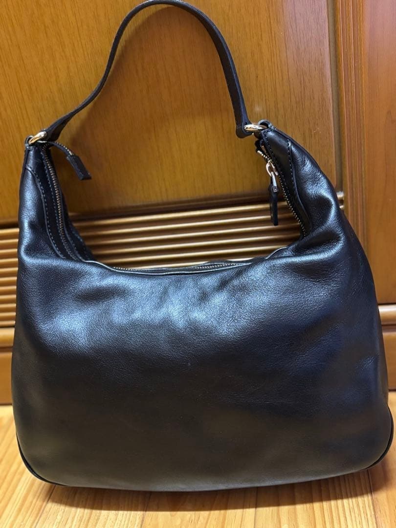 GUCCI One Shoulder Bag Handbag Leather Black Gold Hardware Logo From Japan