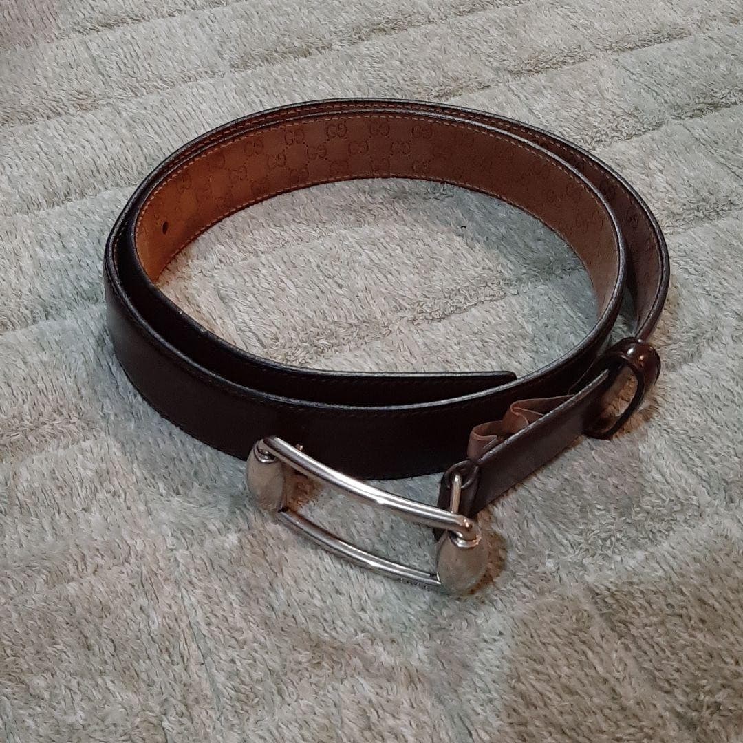 GUCCI buckle belt Brown Logo hardware Made in Italy Used Authentic Men's Leather