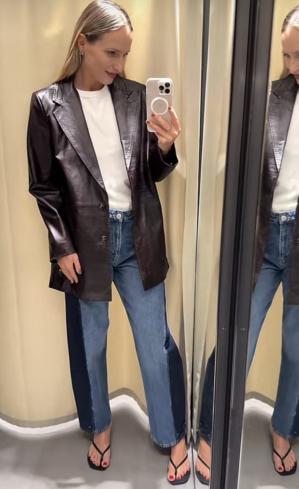 Zara 100% LEATHER TOPSTITCHING COAT BLAZER JACKET BURGUNDY size M 5601/799 £229 thumbnail 3