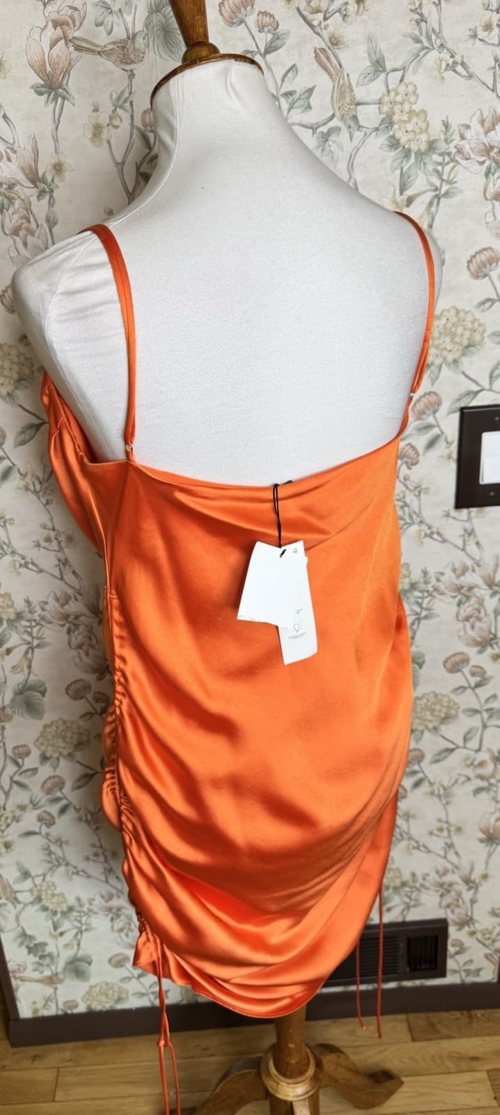 NWT Zara Women's Satin Effect Draped Mini Dress Orange Size XL Bodycon thumbnail 3