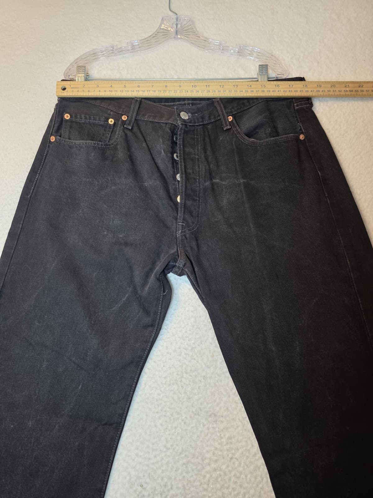 Levis 501 Jeans Mens 36x36 Faded Black Button Fly Straight Leg Dark Wash Denim thumbnail 12