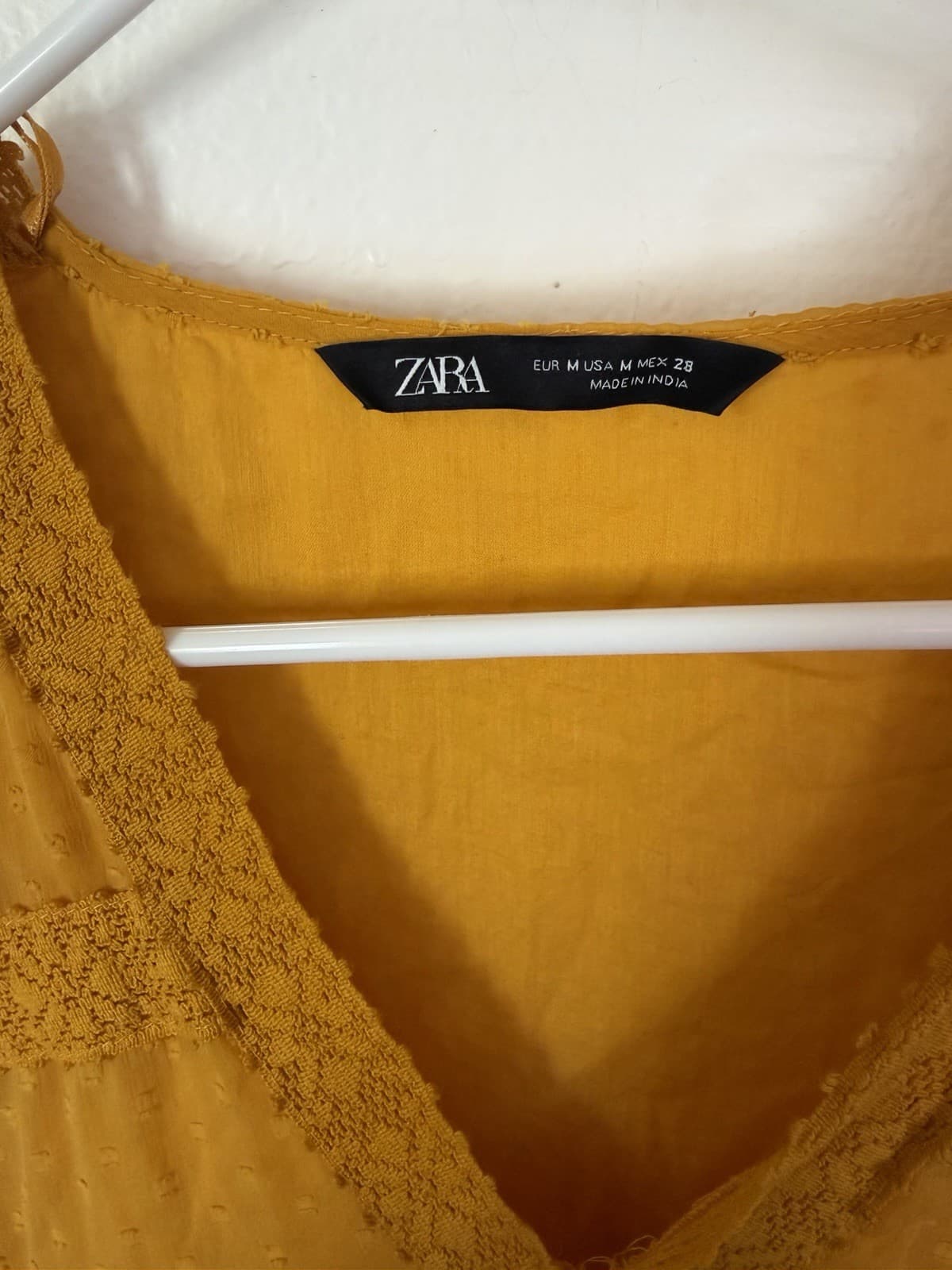 ZARA Yellow Polka Dot Pleated A-Line Dress V-Neck Long Sleeve Size M thumbnail 4