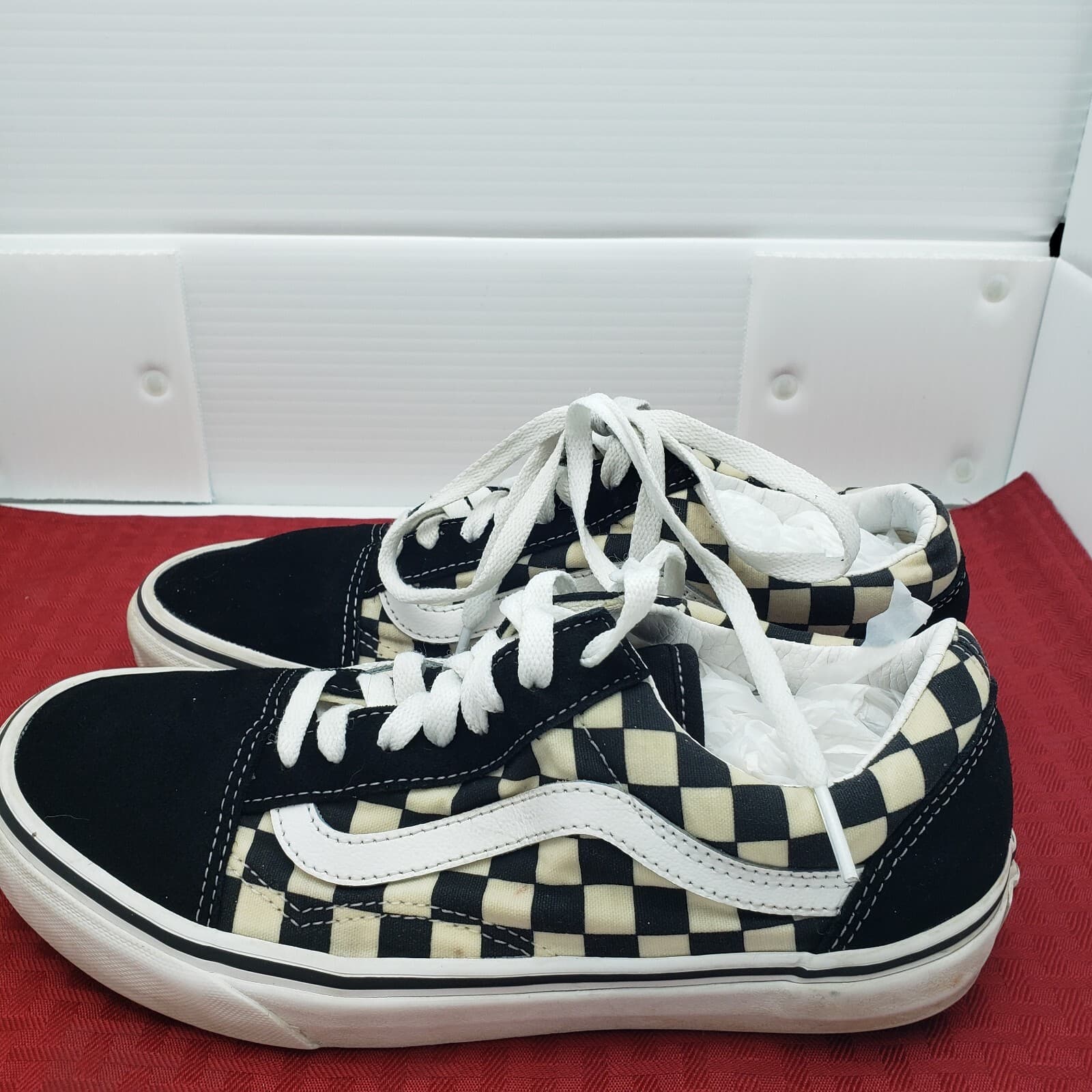 Vans Old Skool Black Checkerboard Canvas Suede Shoes Sneakers Men Size 7