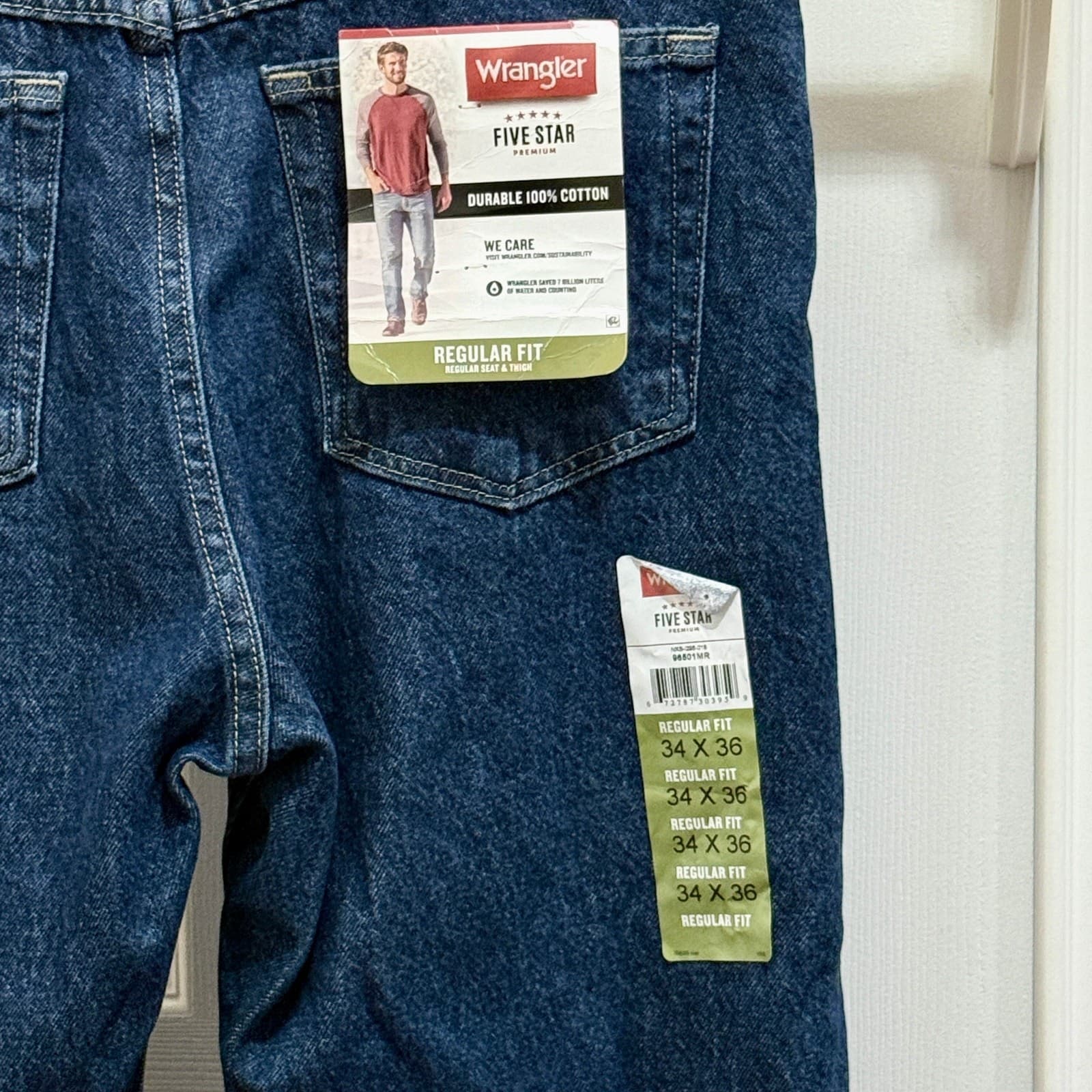 NWT Wrangler 5 Star men’s jeans size 34x36 reg fit 100% cotton  thumbnail 3