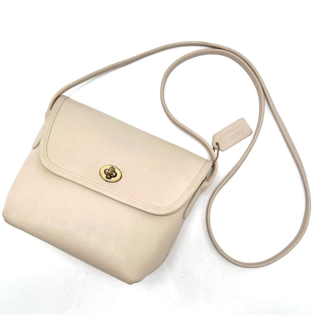 COACH 306 Vintage Shoulder Bag Turnlock Leather Irovy Gold Hardware From Japan thumbnail 13