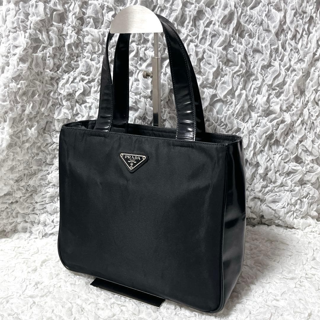 PRADA Black Tote Bag Nylon Leather Triangle Handbag