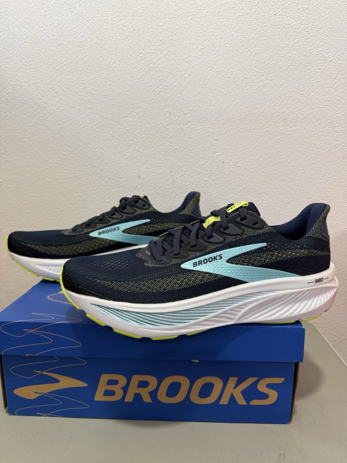 Brooks Ghost 17 Peacoat Lime Blue 110442-1D-414 men size 10.5 New Fast ship