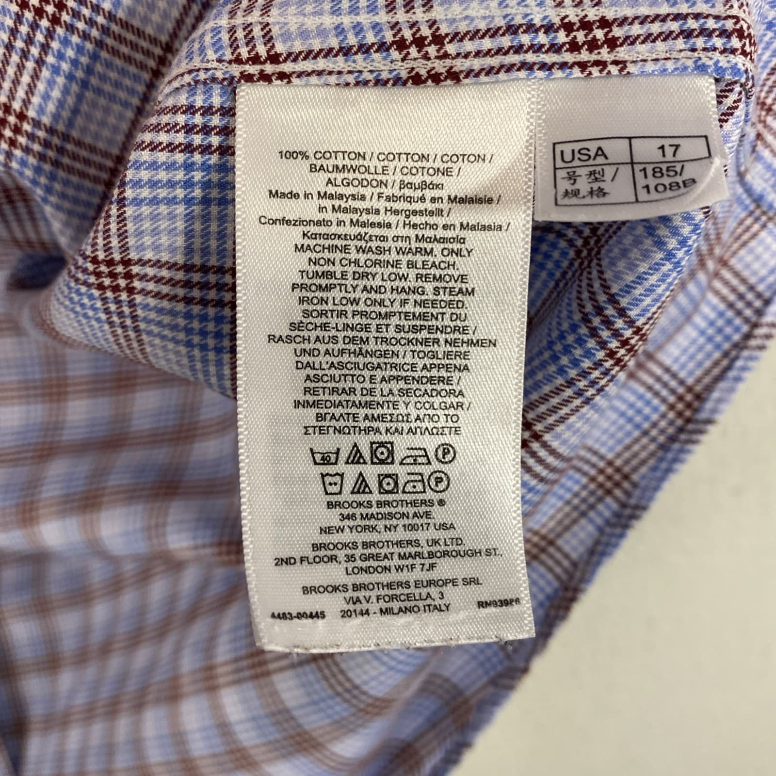 Brooks Brothers 1818 size 17-4/5 Regent non-iron All Cotton Made in Malaysia thumbnail 4