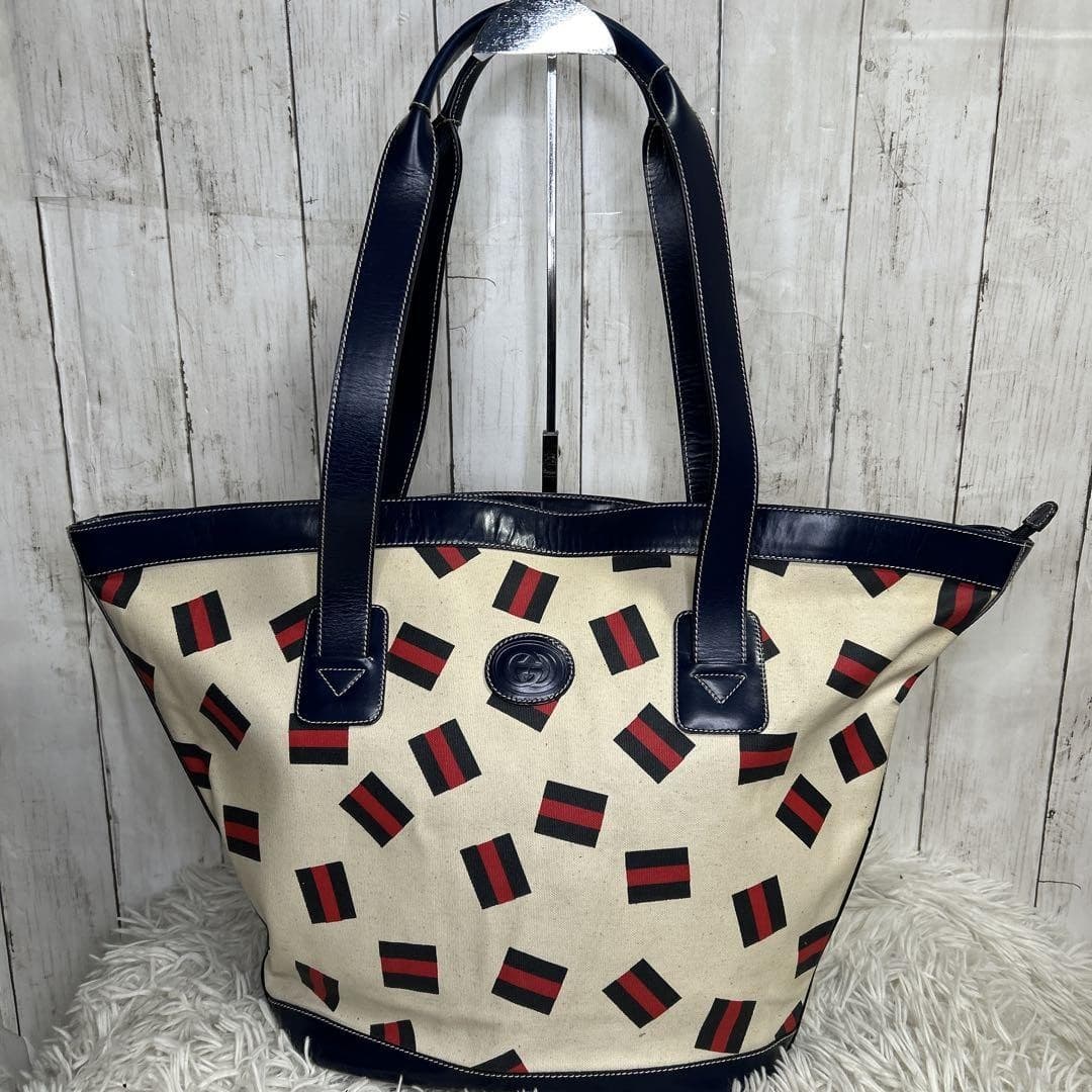 Vintage GUCCI GG Logo Tote Bag Cherry Line Women Authentic From Japan