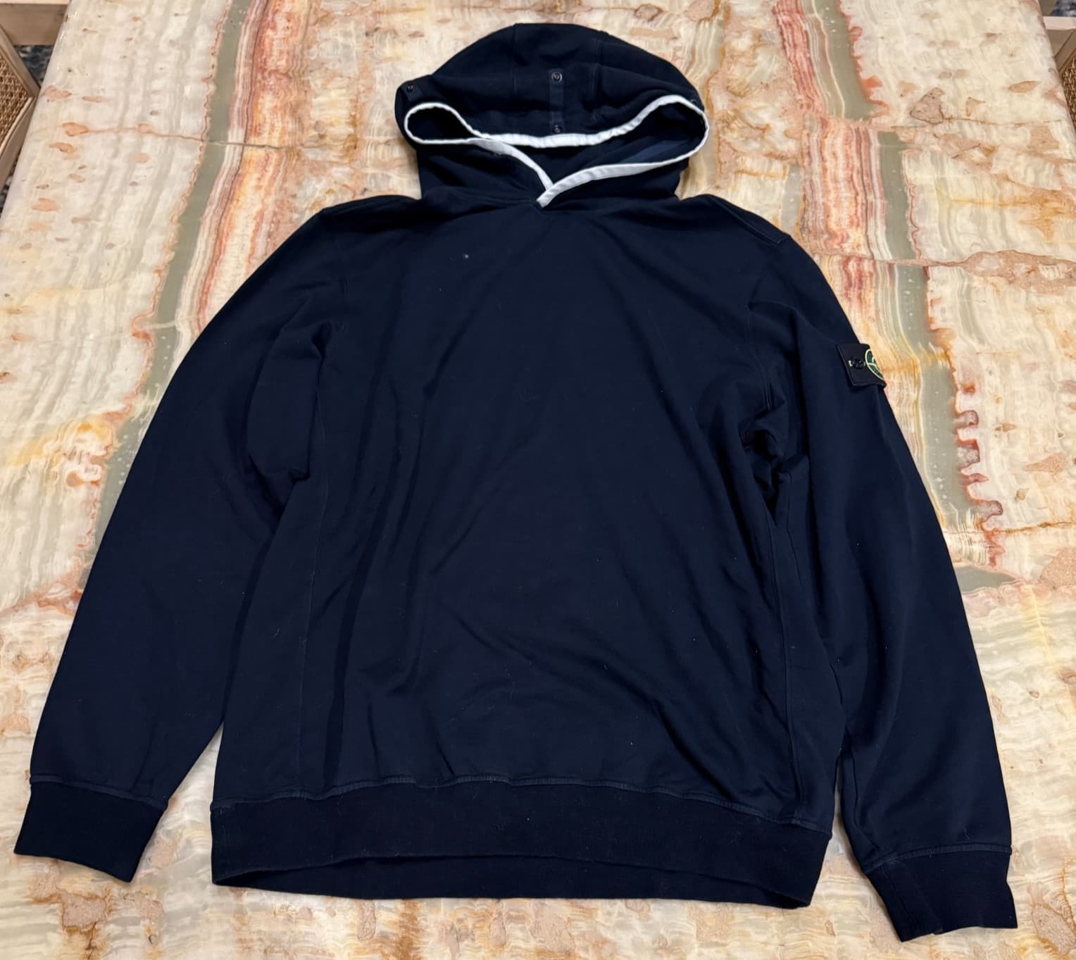 Stone Island Mens Hooded Sweatshirt Navy Blue Pullover Compass Badge Patch 2XL