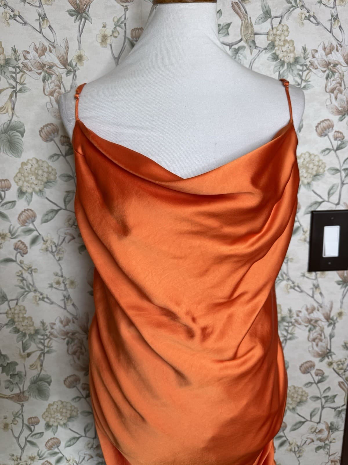 NWT Zara Women's Satin Effect Draped Mini Dress Orange Size XL Bodycon thumbnail 4
