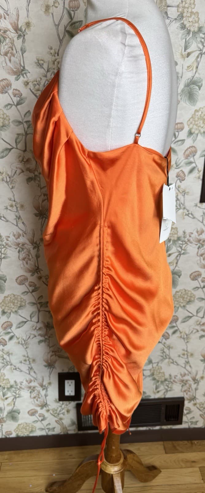 NWT Zara Women's Satin Effect Draped Mini Dress Orange Size XL Bodycon thumbnail 6