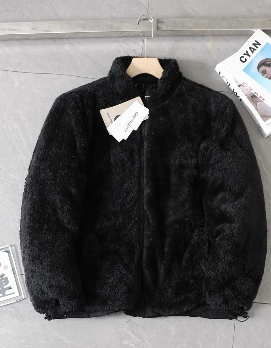 Carhartt Double WIP Reversible Black Sherpa Fleece Jacket Full Zip Cozy Winter