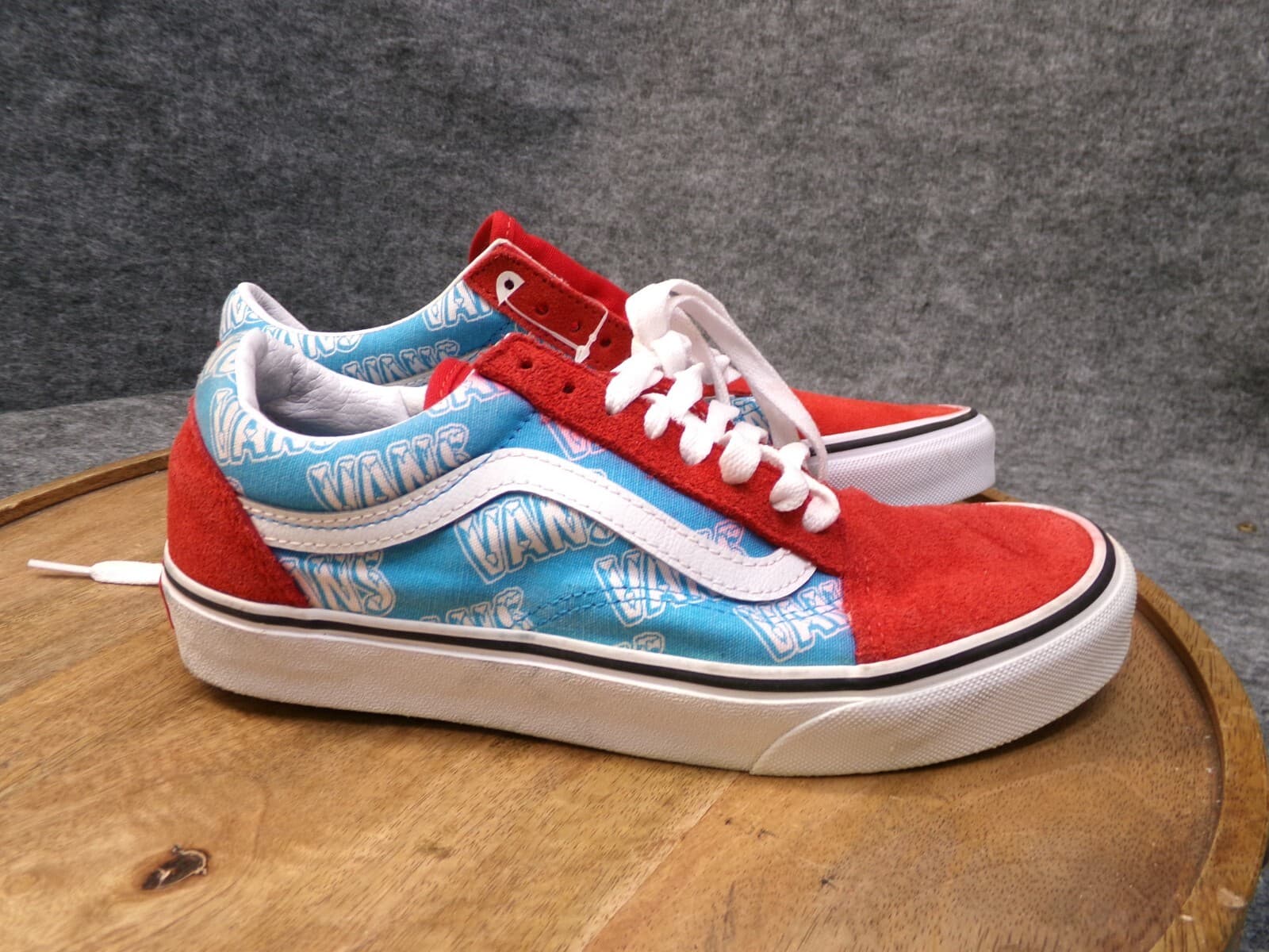 Vans Women's Old Skool Retro Mart Red Blue True White Suede Skate Shoes Size 8