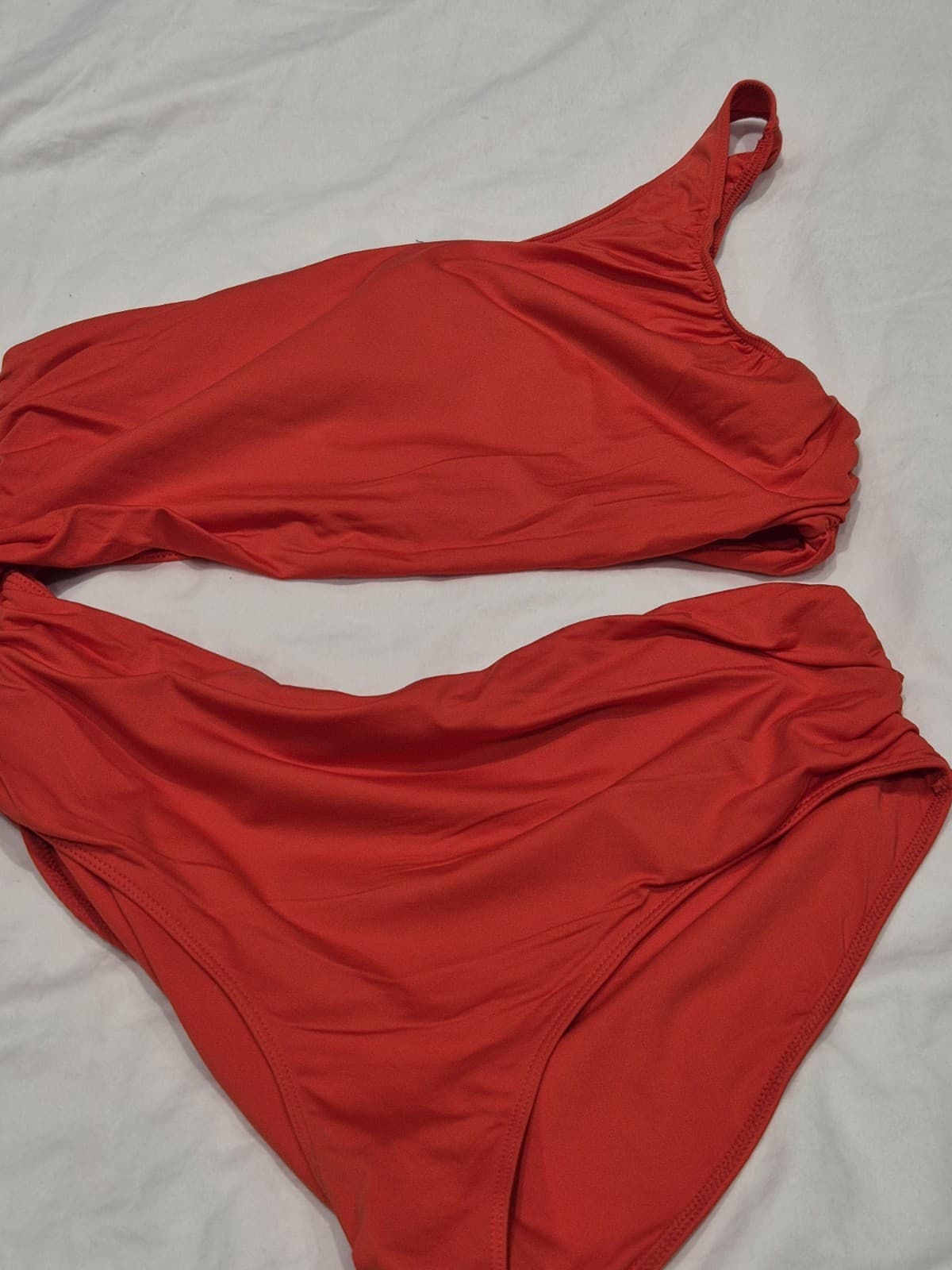 Zara Swimsuit Red One Shoulder Rushed Side Open Middle& Back Uk Large Bnwt thumbnail 12