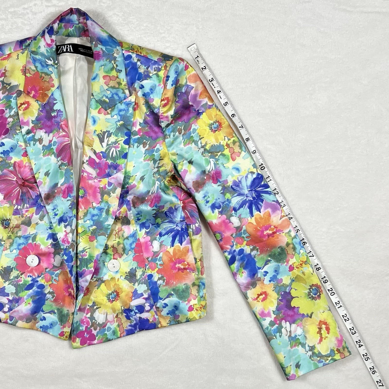 ZARA Women’s Floral Blazer Sz Small Shoulder Pad Spring Quiet Luxury Statement thumbnail 8