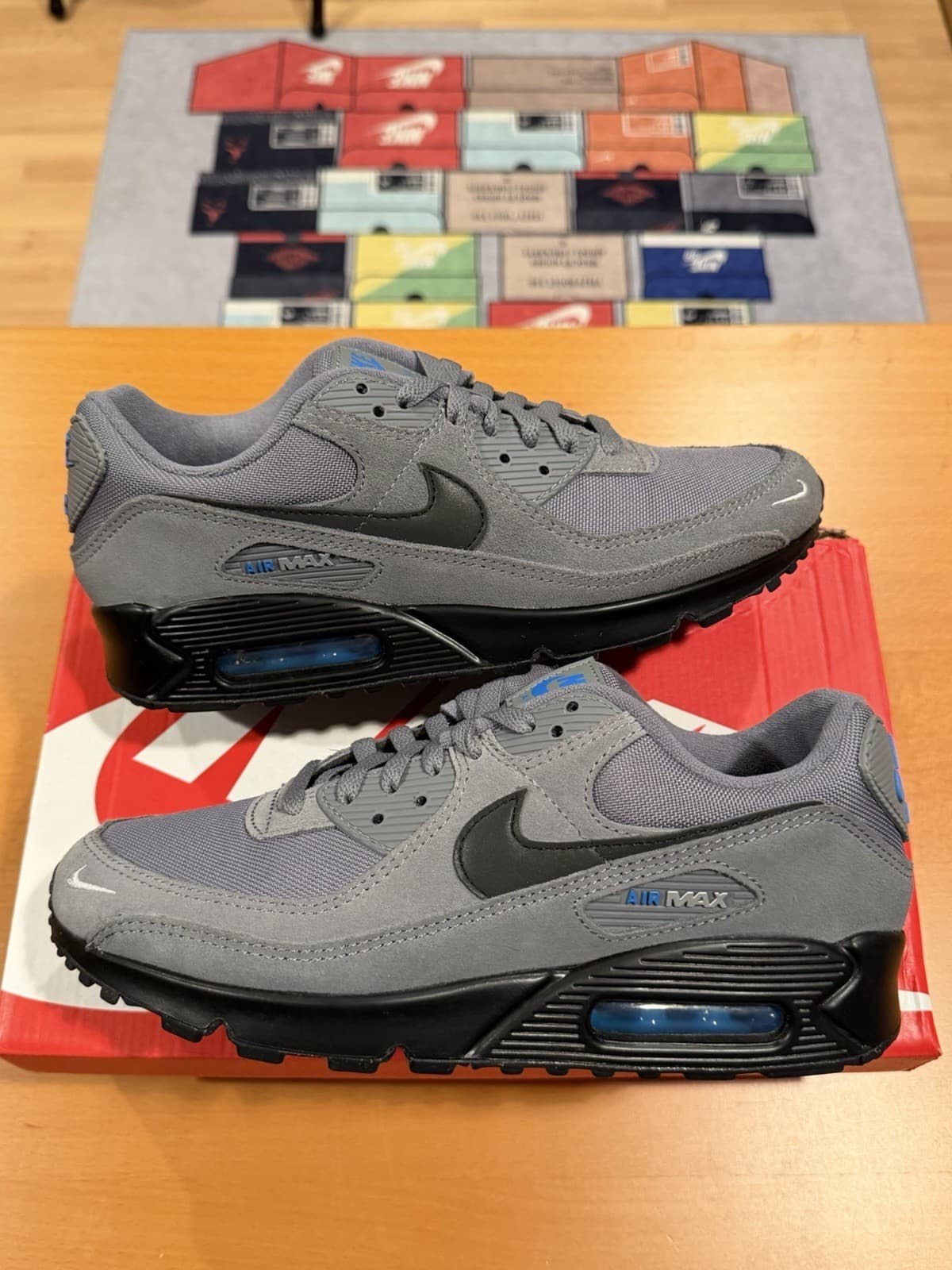 Size 7.5 - Nike Air Max 90 Smoke Grey Light Photo Blue DO6706-002 Sneaker Shoes