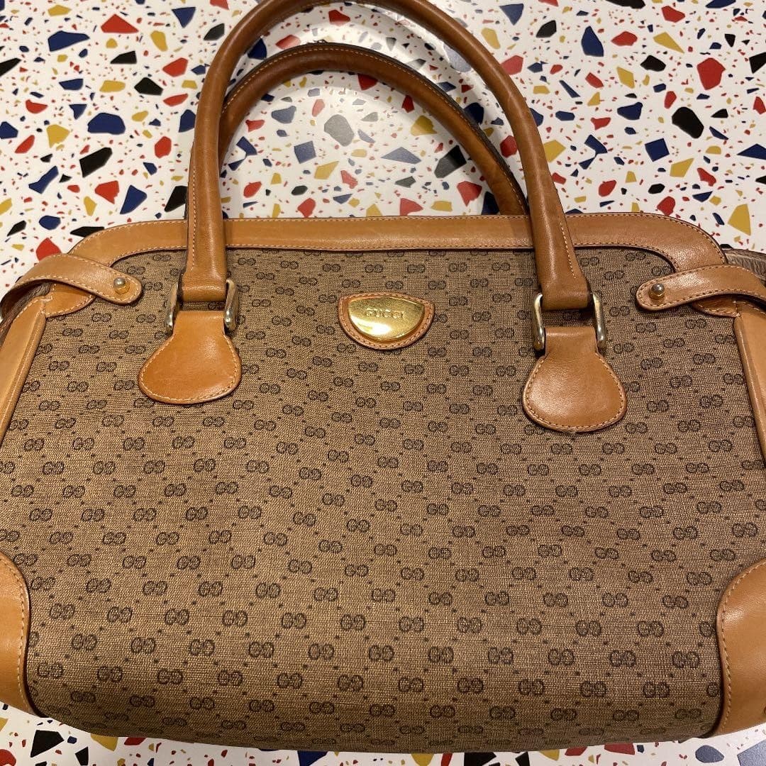 GUCCI GG Hand Bag Leather Brown Beige Gold Hardware Logo From Japan PVC thumbnail 21