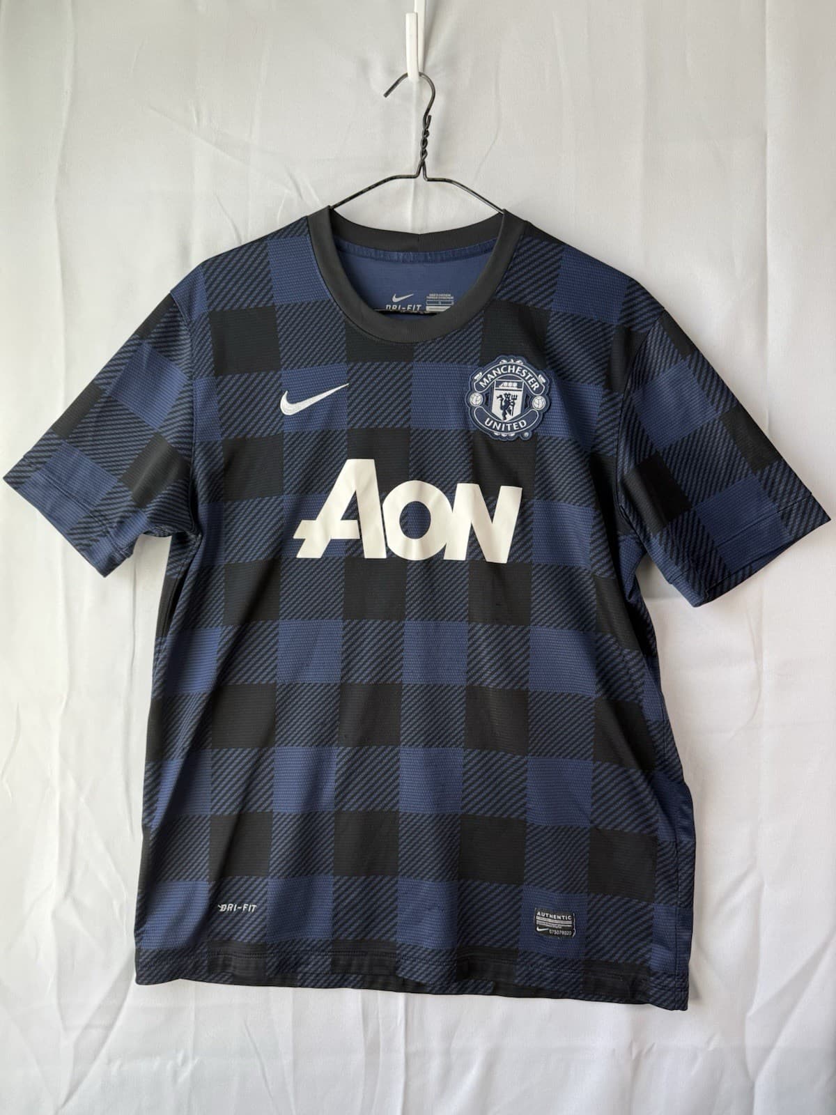 Nike Manchester United 2013-2014 Away Jersey AON Blue Black Check Men's Sz Large