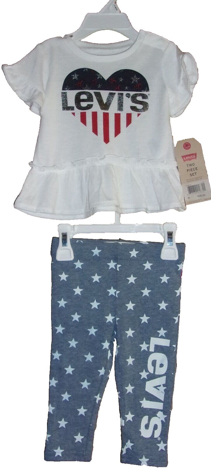 LEVI'S Baby Girl 2 Piece Shirt & Pant Set (Blue & White) Size: 9 Months NWT $27