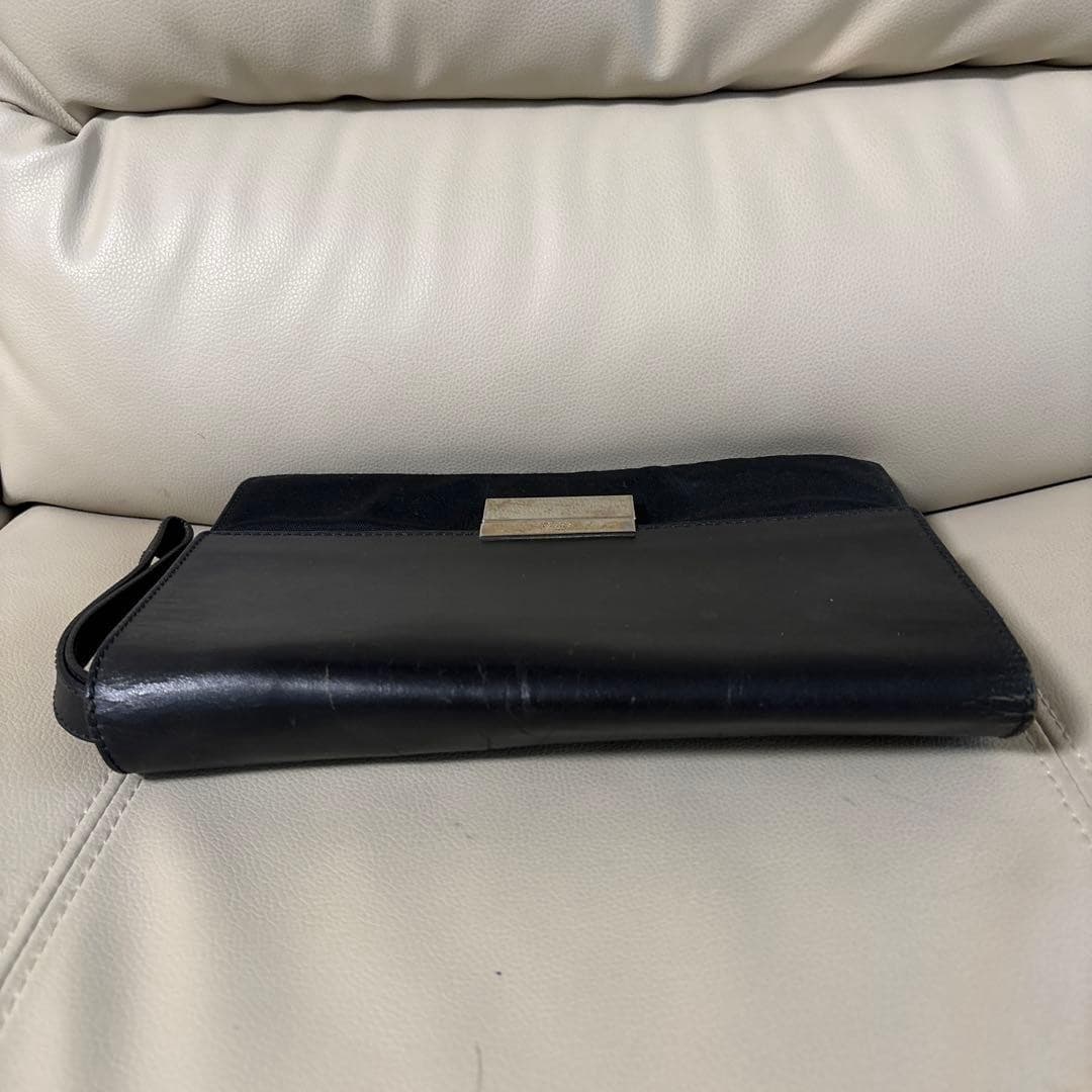 GUCCI Vintage 1990s Clutch Bag Pouch Leather Canvas Black Silver From Japan thumbnail 8