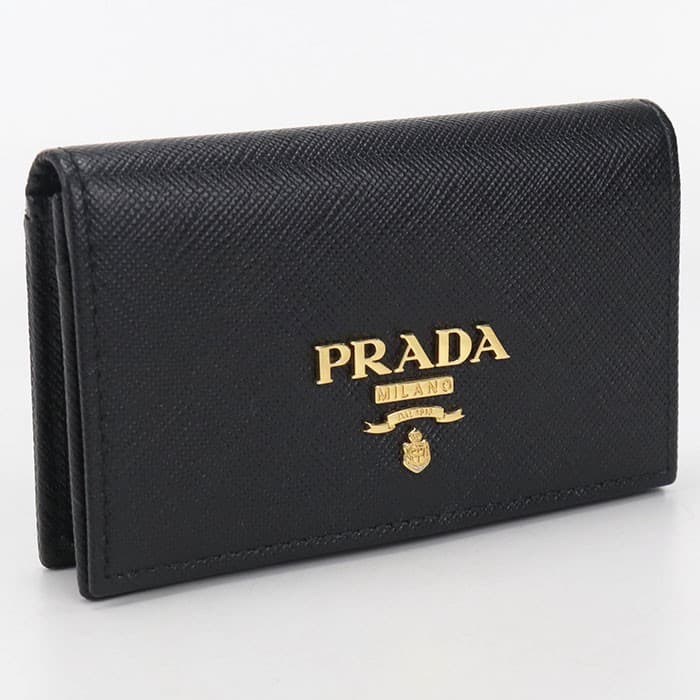 Prada Saffiano Leather Business Card Holder Black Calfskin Vintage Authentic