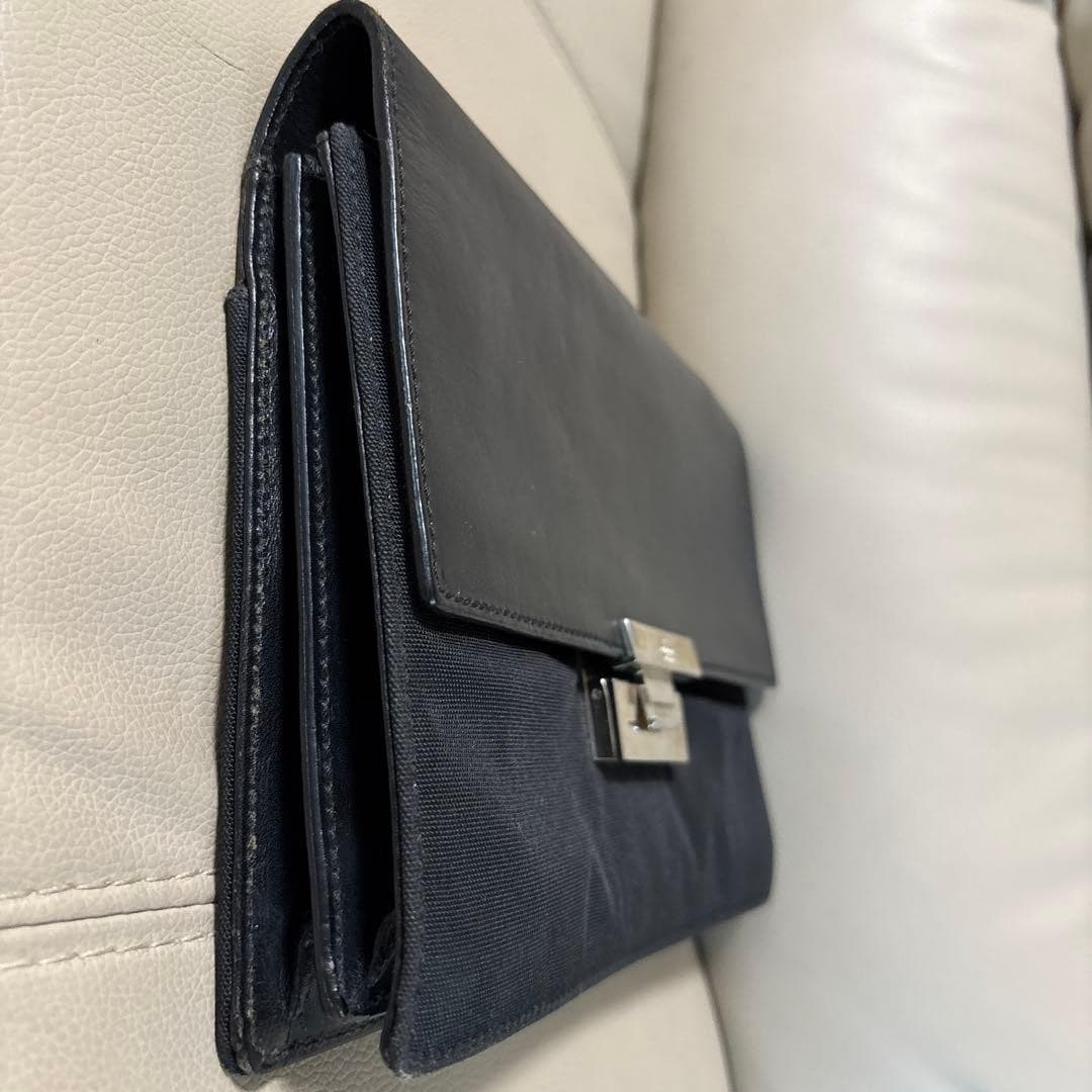 GUCCI Vintage 1990s Clutch Bag Pouch Leather Canvas Black Silver From Japan thumbnail 18