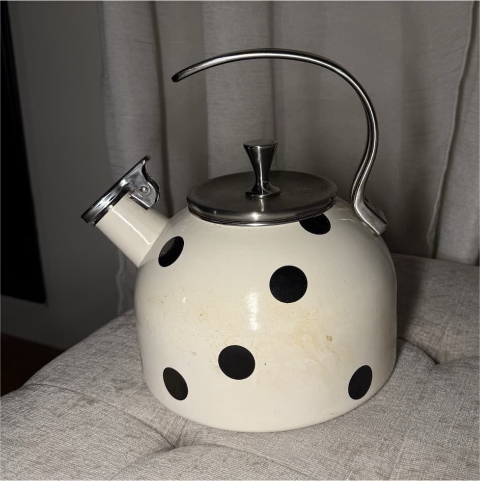 Kate Spade Lenox Dot “Whistle While You Work” Metal Tea Kettle 