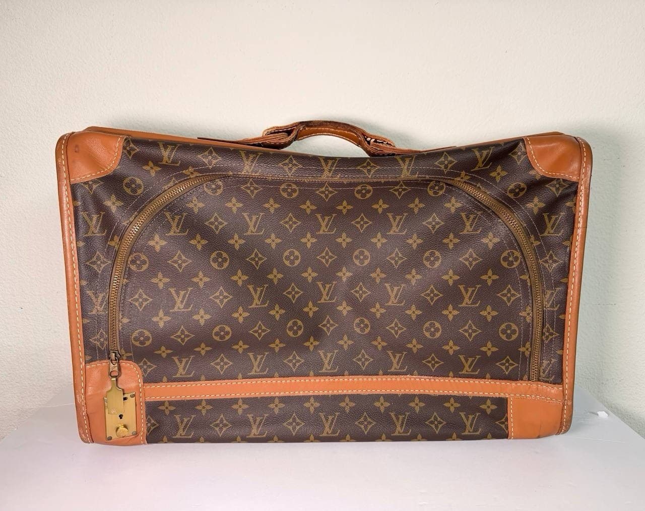 Louis Vuitton Monogram Canvas Garment Bag Travel Luggage Vintage Brown Leather