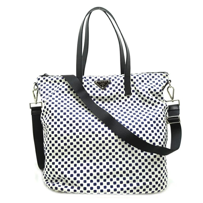 Prada 2Way Tote Nylon White Black Shoulder Bag Vintage Authentic