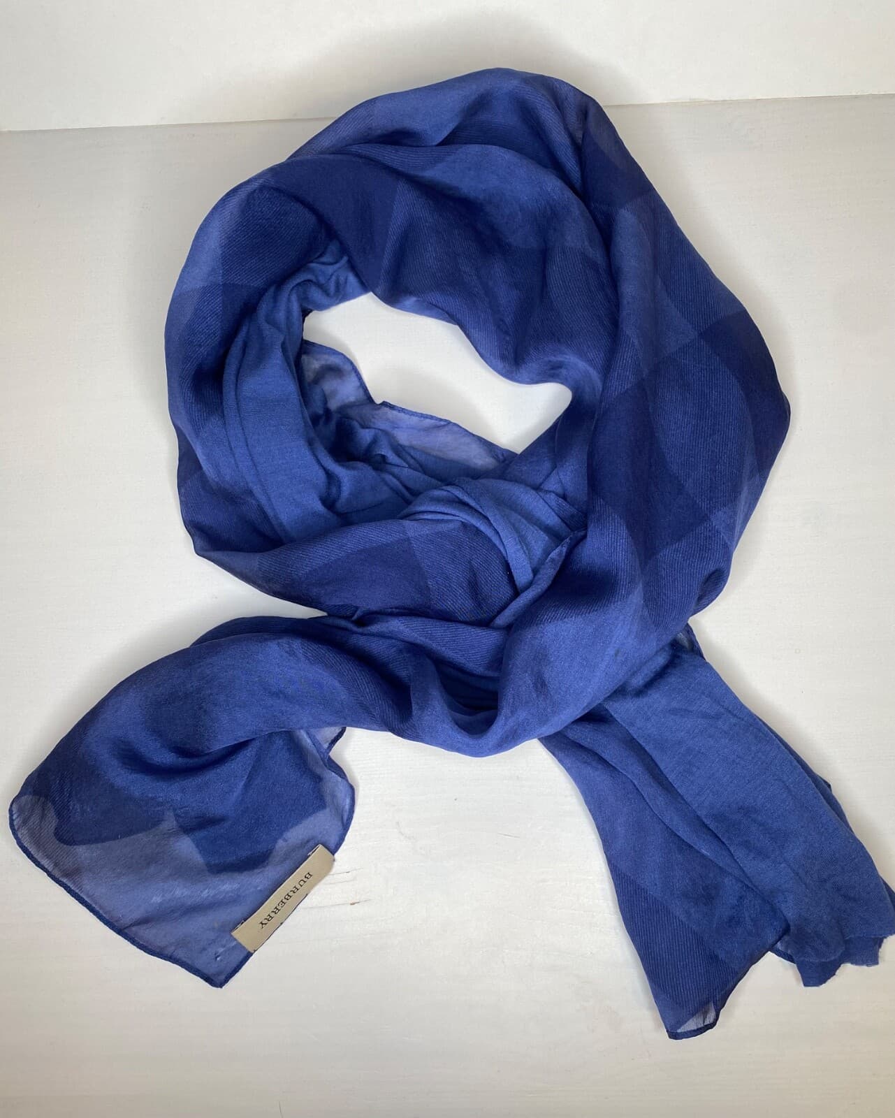 Burberry Blue Check Scarf Solid & Sheer 18" wide x 70" long