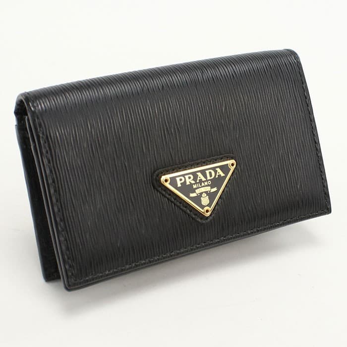 Prada 1MC122 Black Calfskin Business Card Holder Vintage Authentic