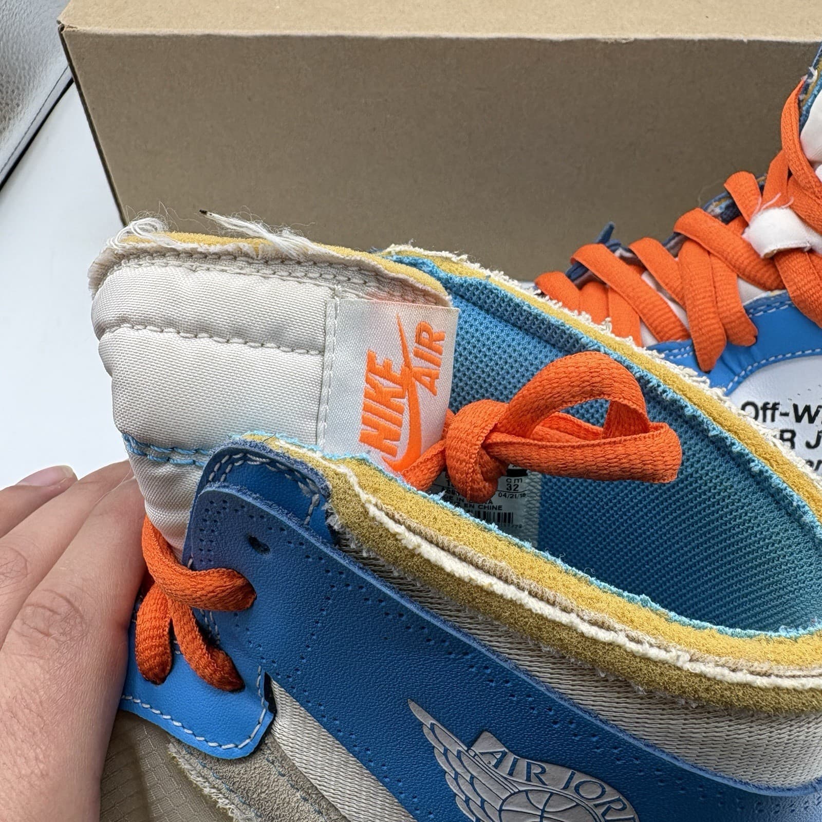 Nike Off White Air Jordan 1 High AQ0818-148 UNC North Carolina University Sz 14 thumbnail 14