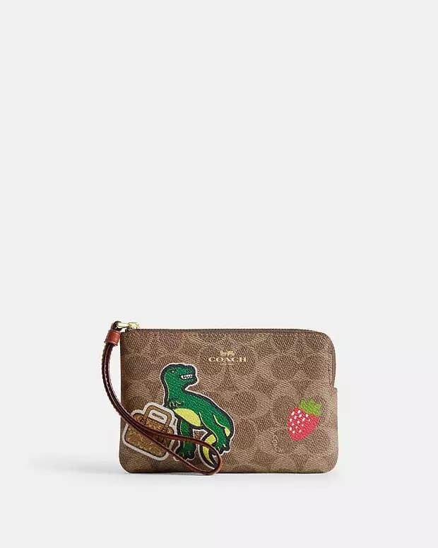 NWT Coach Corner Zip Wristlet In Signature Canvas With Sticker Print CW856