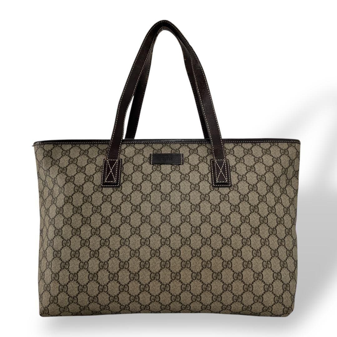 GUCCI 492174 GG Supreme Tote Bag Beige PVC Leather Logo Made in Italy