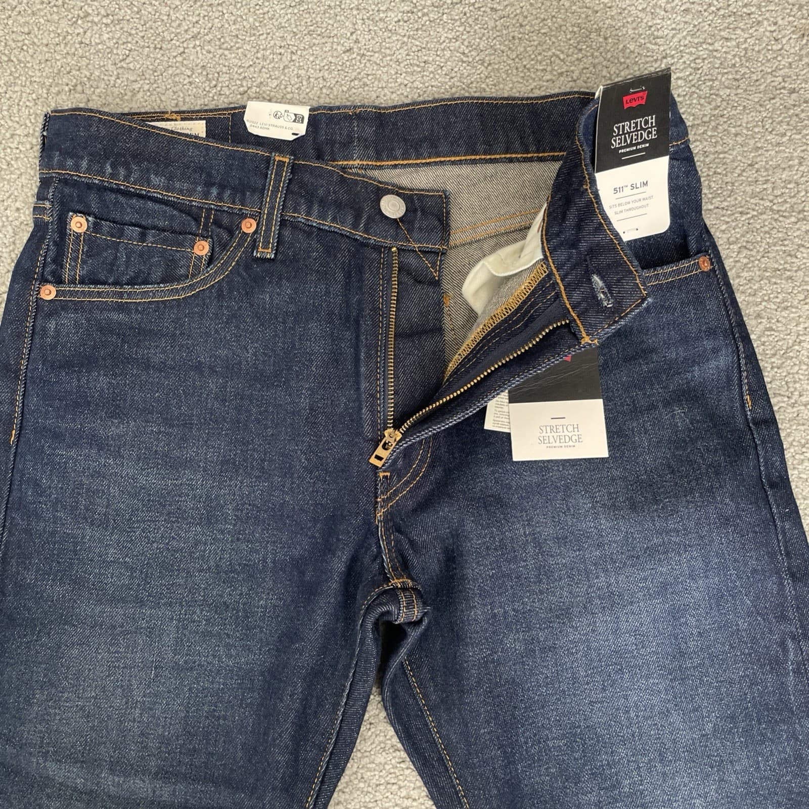 Levi's 511 Big E Slim Premium Selvedge Denim Blue Stretch Jeans Mens Size 32x30 thumbnail 5