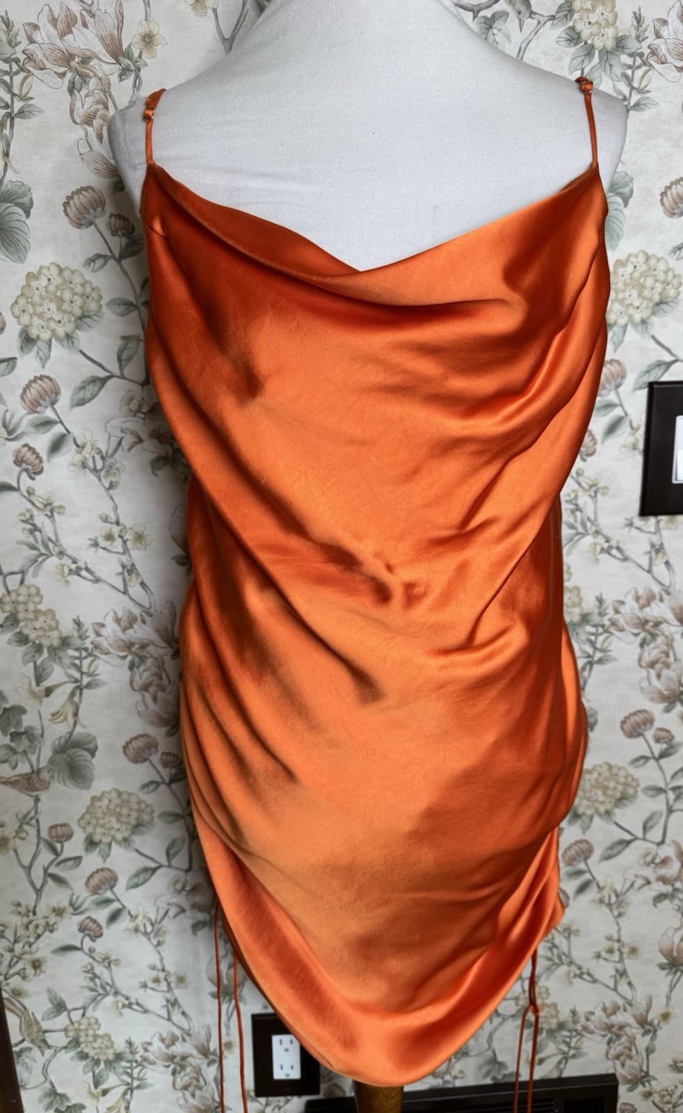 NWT Zara Women's Satin Effect Draped Mini Dress Orange Size XL Bodycon thumbnail 2