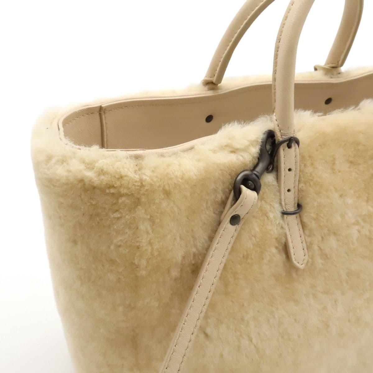 Balenciaga Tote Bag Leather Fur Biege Auth From Japan RA thumbnail 13