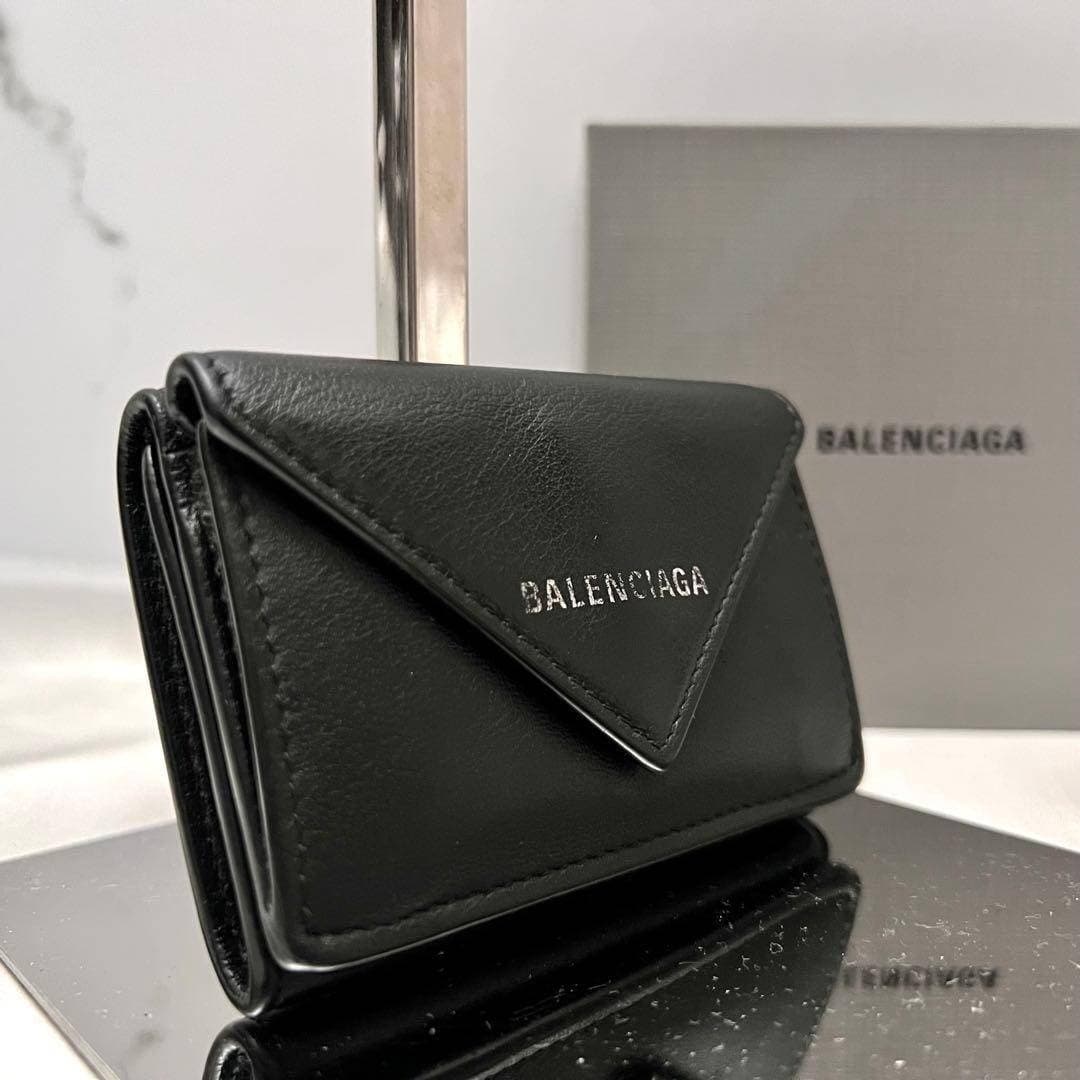 ◇Good condition◇ Balenciaga Paper Mini Wallet Folding Wallet Black x Silver